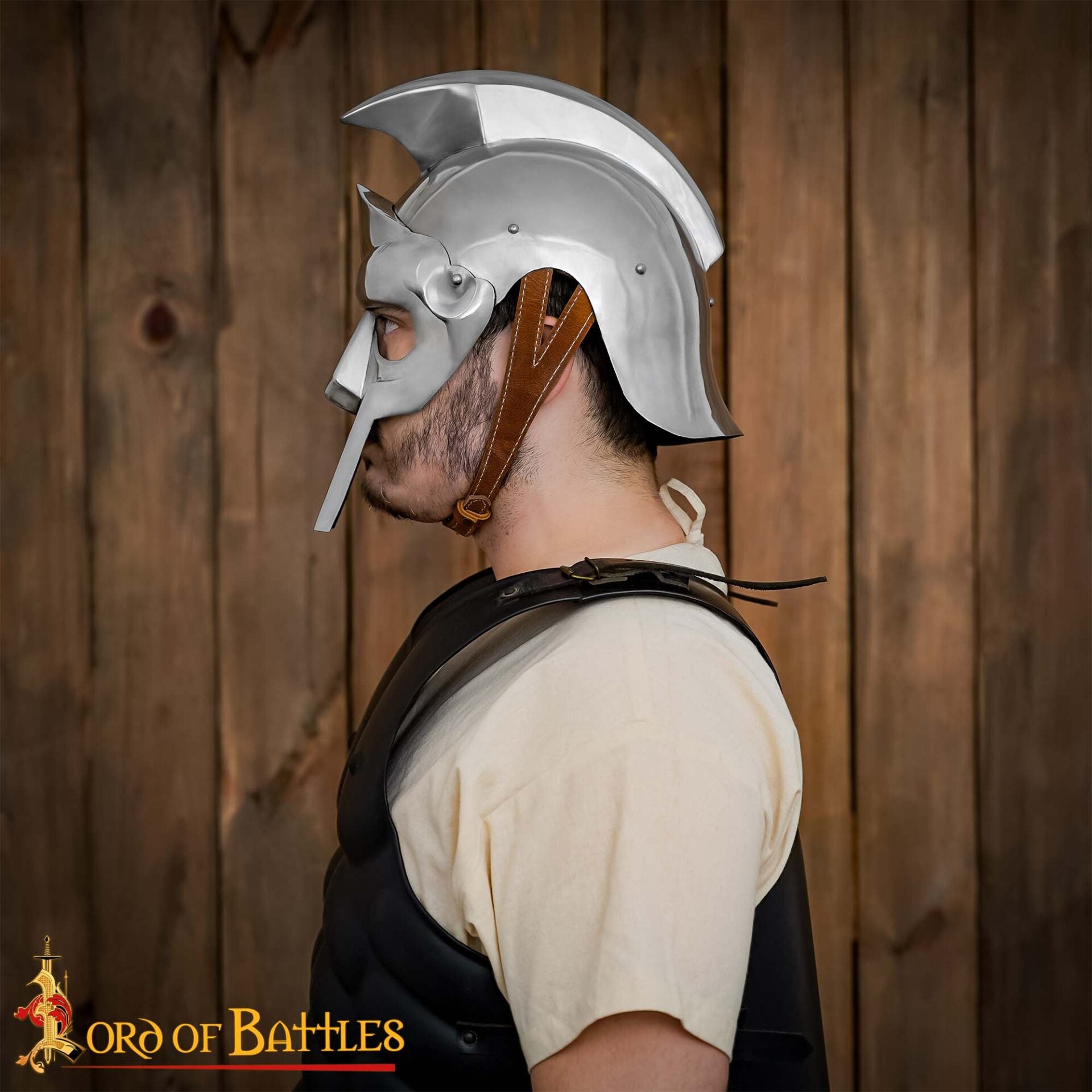 Casco de Gladiador Maximus - Acero Pulido con Forro de Cuero Armadura de Gladiador Romano - Imagen 5