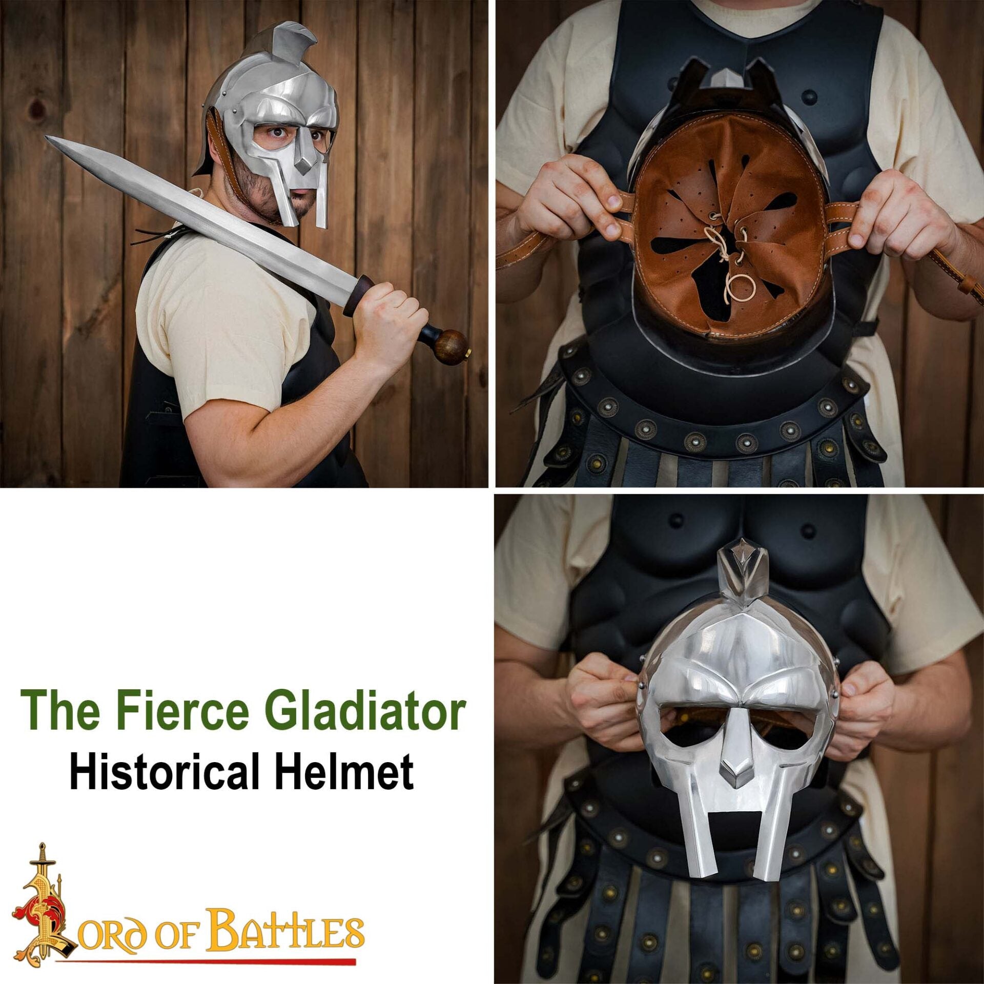 Casco de Gladiador Maximus - Acero Pulido con Forro de Cuero Armadura de Gladiador Romano - Imagen 7