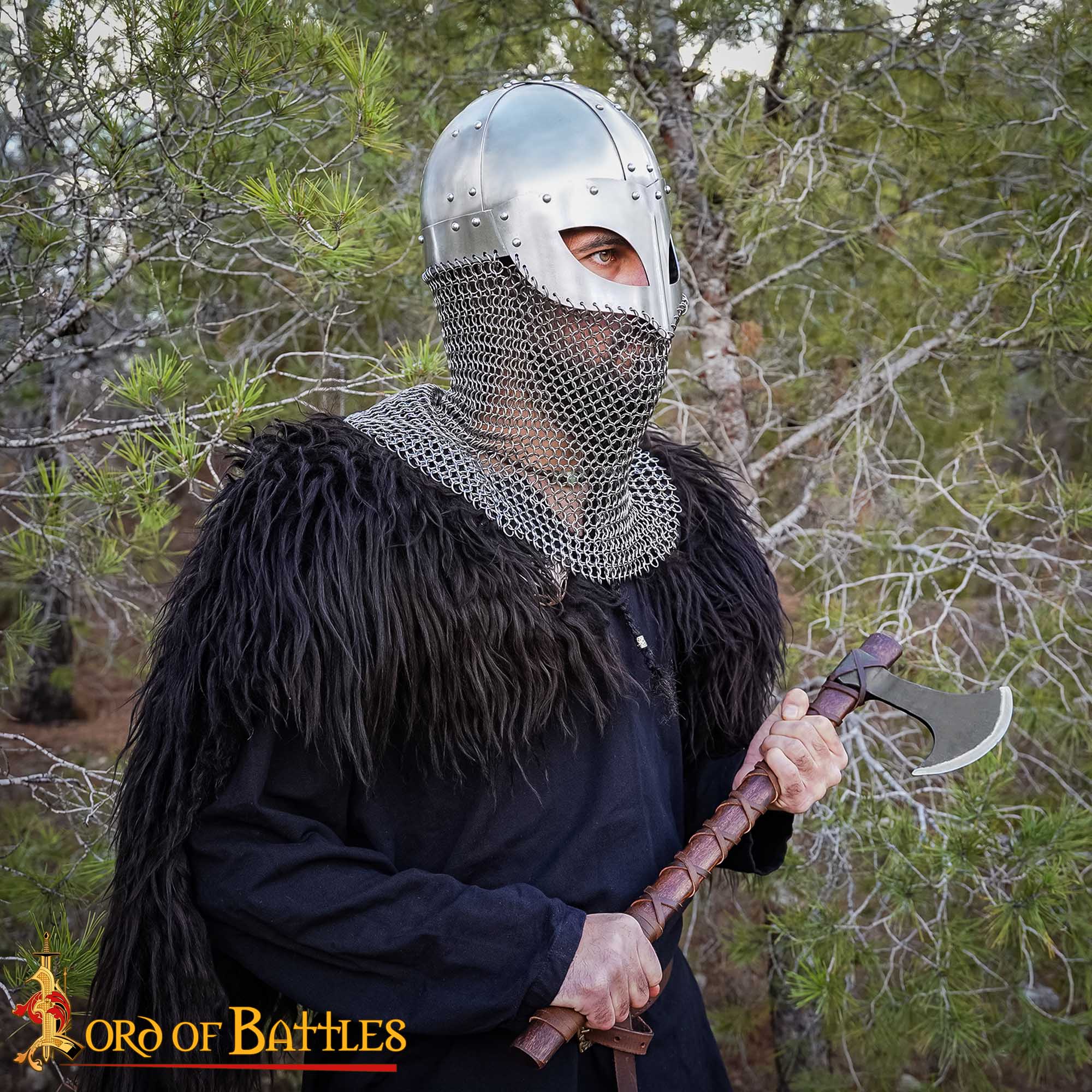 Casco de Gafas Vikingo con Coraza de Cota de Malla de 16 Calibre - Imagen 5