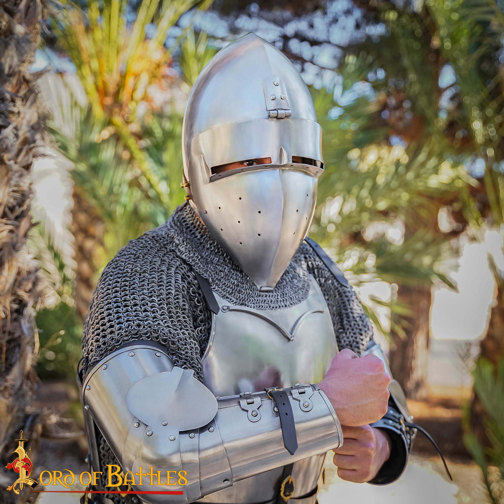 Casco Medieval Klappvisor Bascinet con Forro Acolchado Calibre 16 - Imagen 2