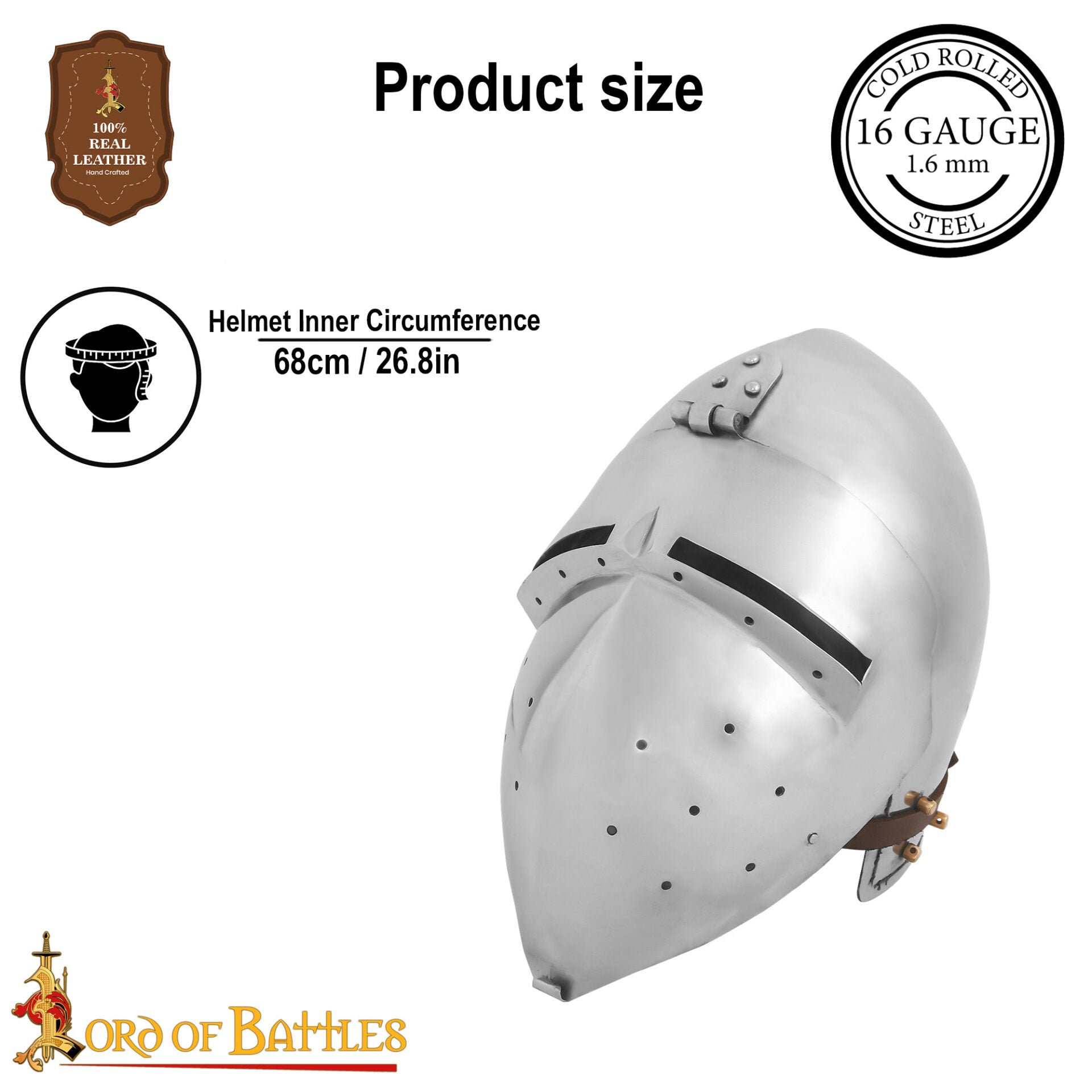Casco Medieval Klappvisor Bascinet con Forro Acolchado Calibre 16 - Imagen 3