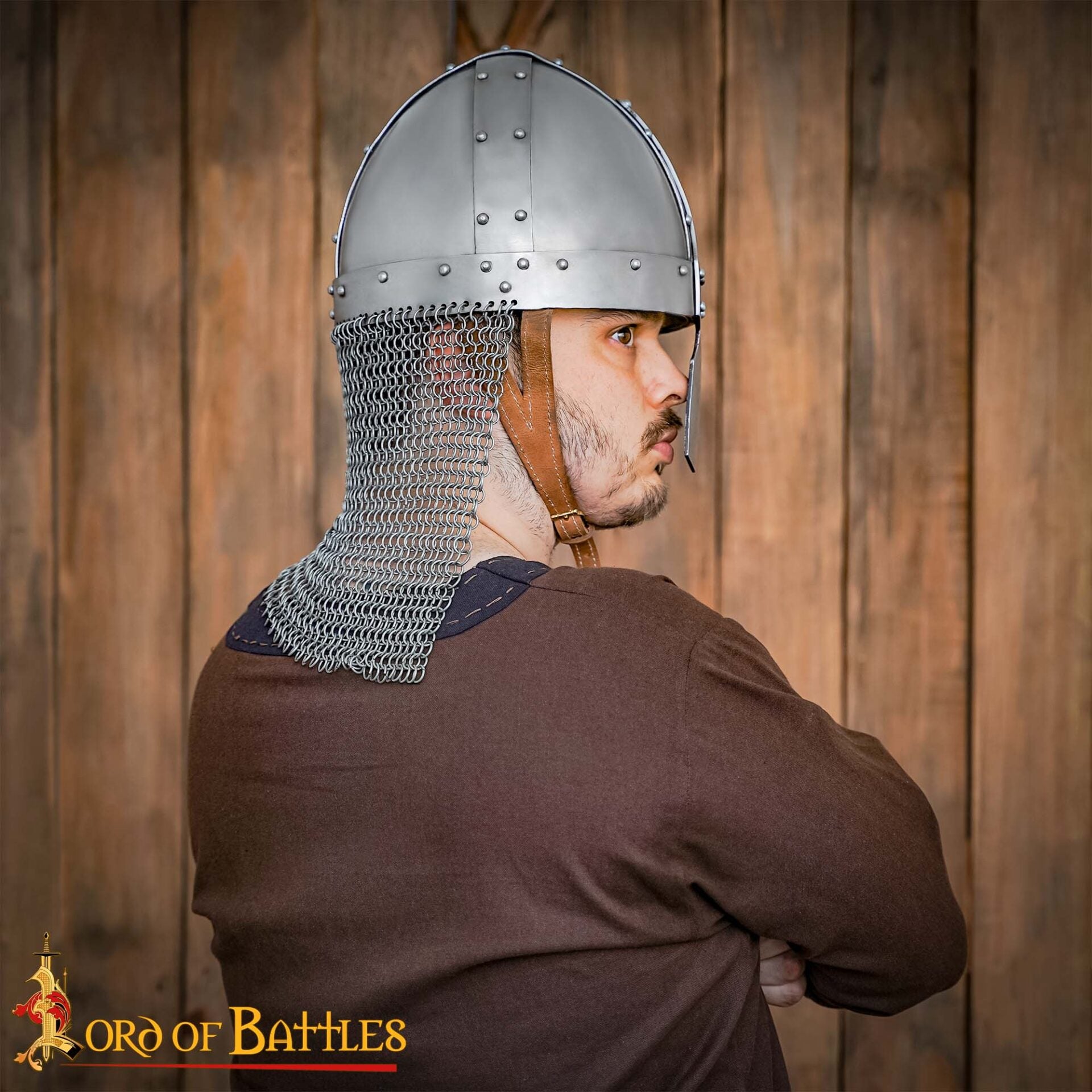 Casco Medieval Normando Nasal de Acero con Corail de Cota de Malla 16 Calibre - Imagen 2