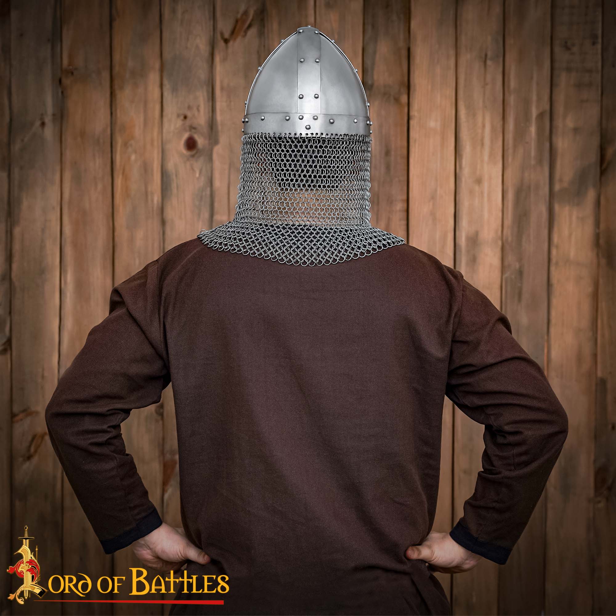 Casco Medieval Normando Nasal de Acero con Corail de Cota de Malla 16 Calibre - Imagen 6