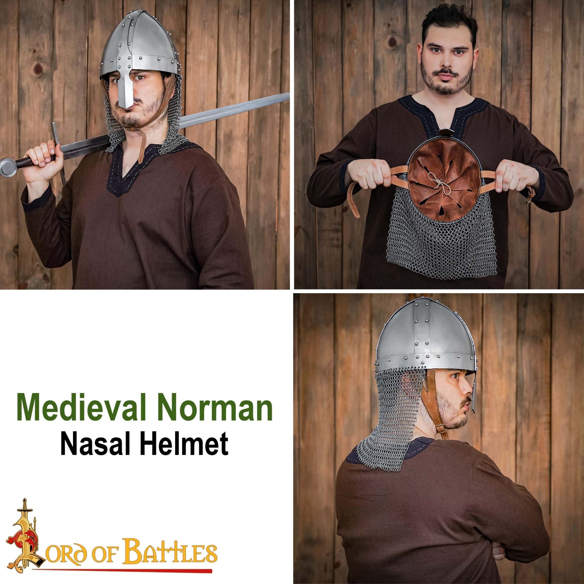 Casco Medieval Normando Nasal de Acero con Corail de Cota de Malla 16 Calibre - Imagen 7