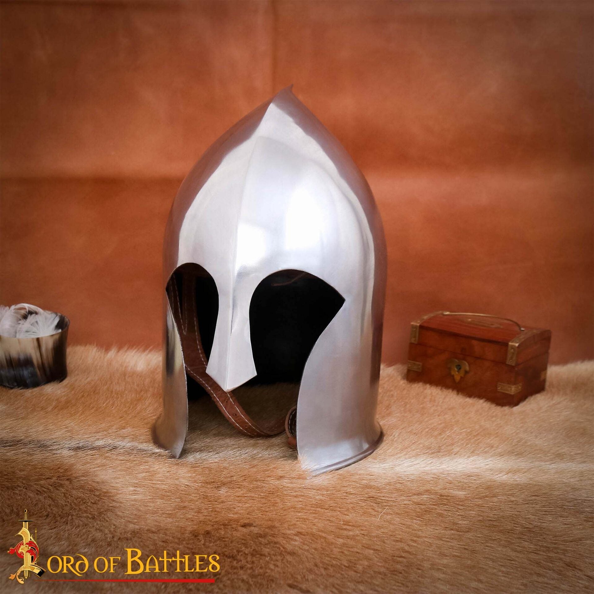 Casco de Guerrero Elfo con Forro de Cuero Auténtico para Larp y Cosplay Calibre 16 - Imagen 1