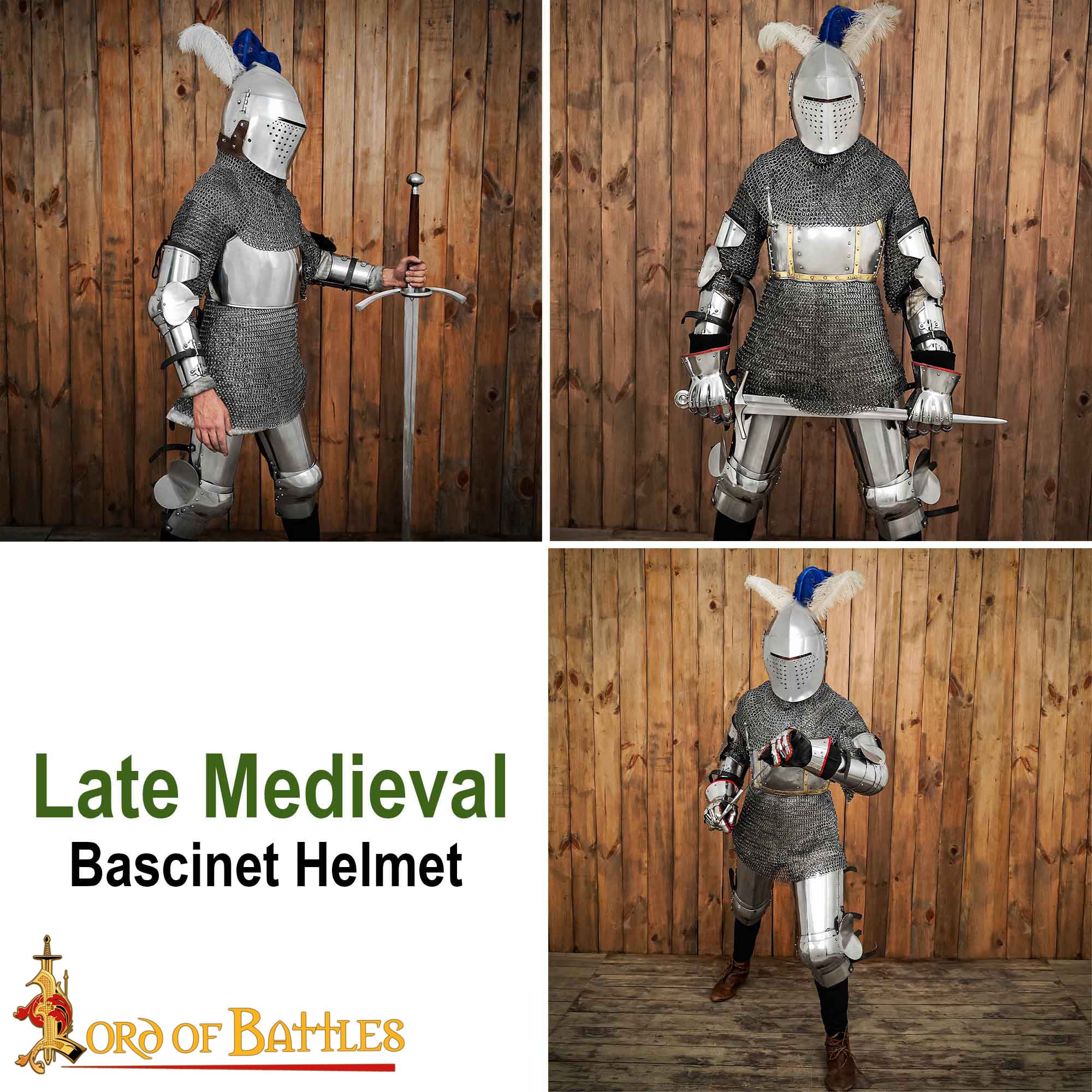 Casco Bascinet Medieval de Visera Completa Calibre 14 - Imagen 8