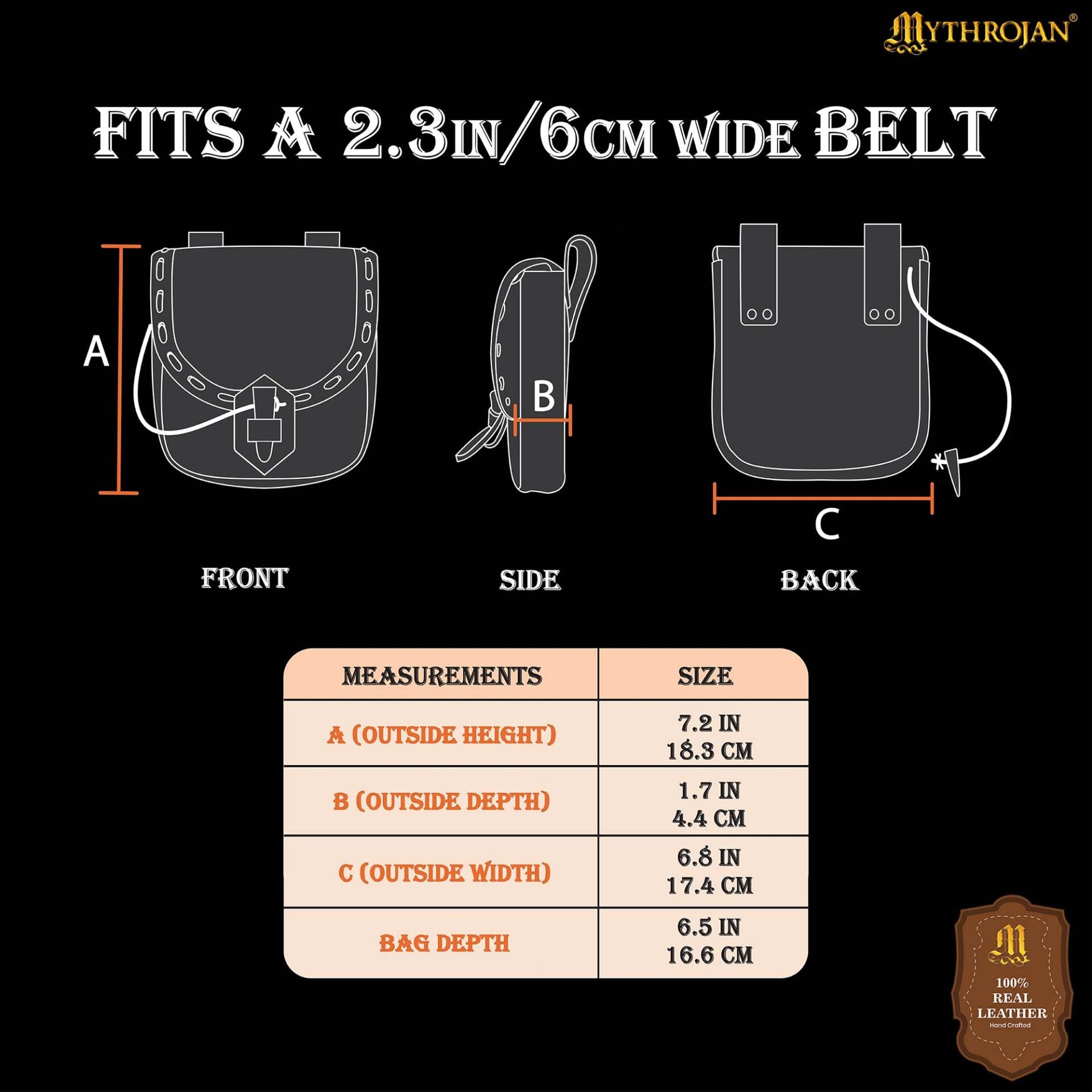 Riñonera Medieval de Cuero Hecha a Mano con Pasador de Cuerno de Buey y Decoración Heráldica de Latón - Funda de Cuero Auténtico - Imagen 3
