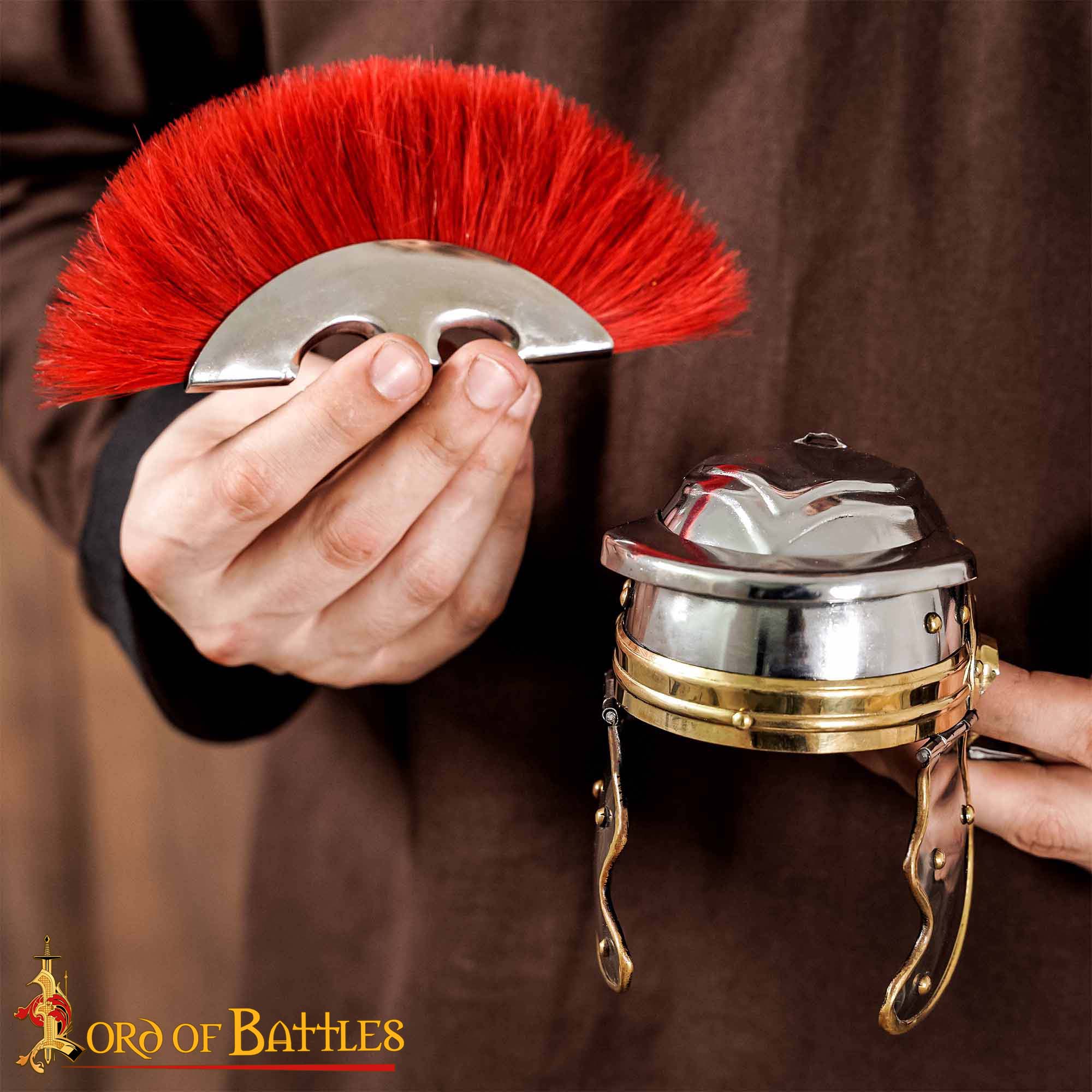 Minicasco de Centurión Romano Decorativo con Penacho Rojo y Soporte de Madera - Imagen 5