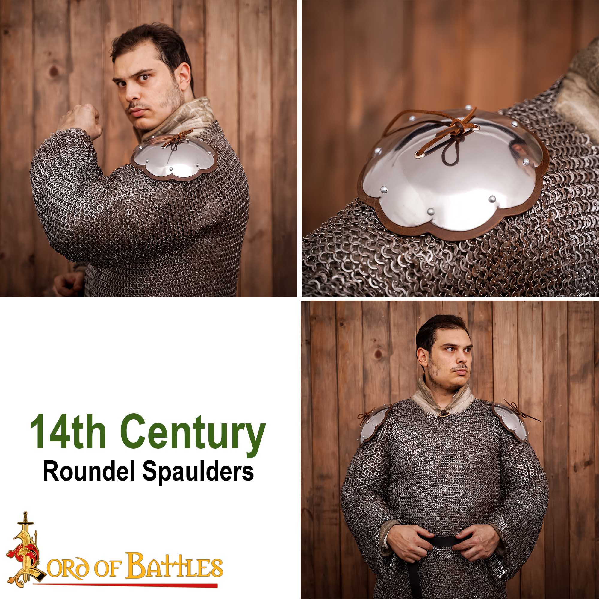 Redondel Ligero del Siglo Xiv Spaulders con Bordes Cortados en Cuero Calibre 16 - Imagen 7