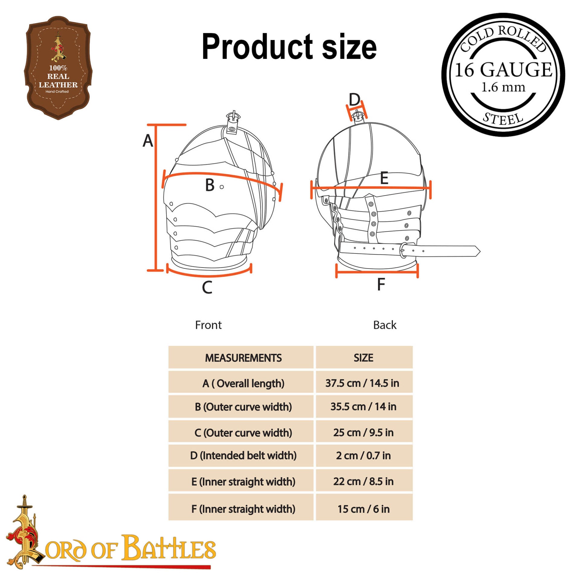 Pauldrons de Acero Caballero Gótico Calibre 16 - Imagen 3
