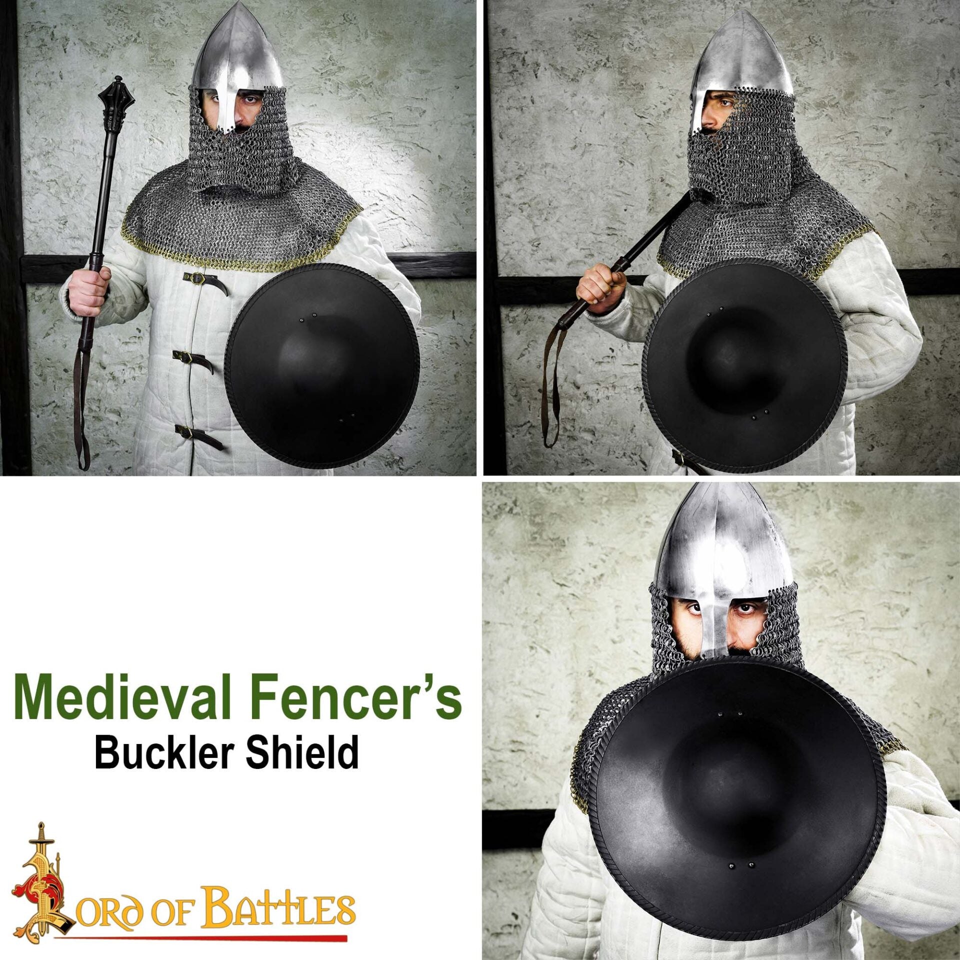 Escudo Hebilla de Esgrima - Escudo Medieval Ennegrecido Pequeño - Imagen 8