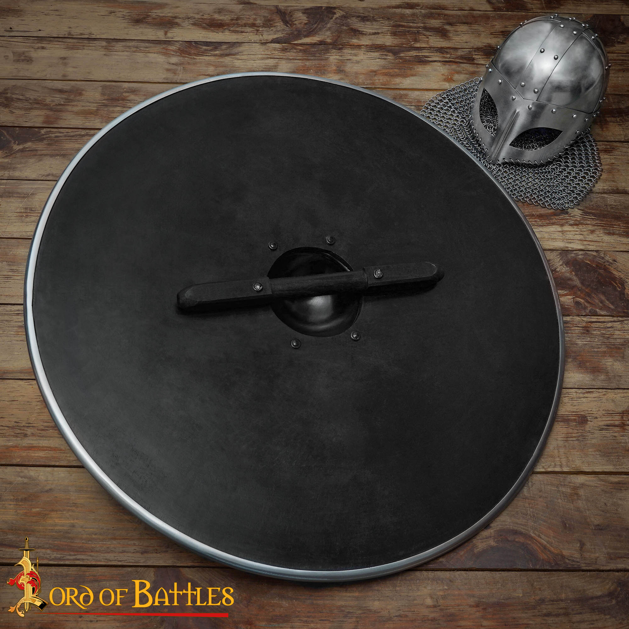 Escudo Vikingo Artesanal - Escudo de Madera con Saliente de Acero para Recreaciones - Imagen 6