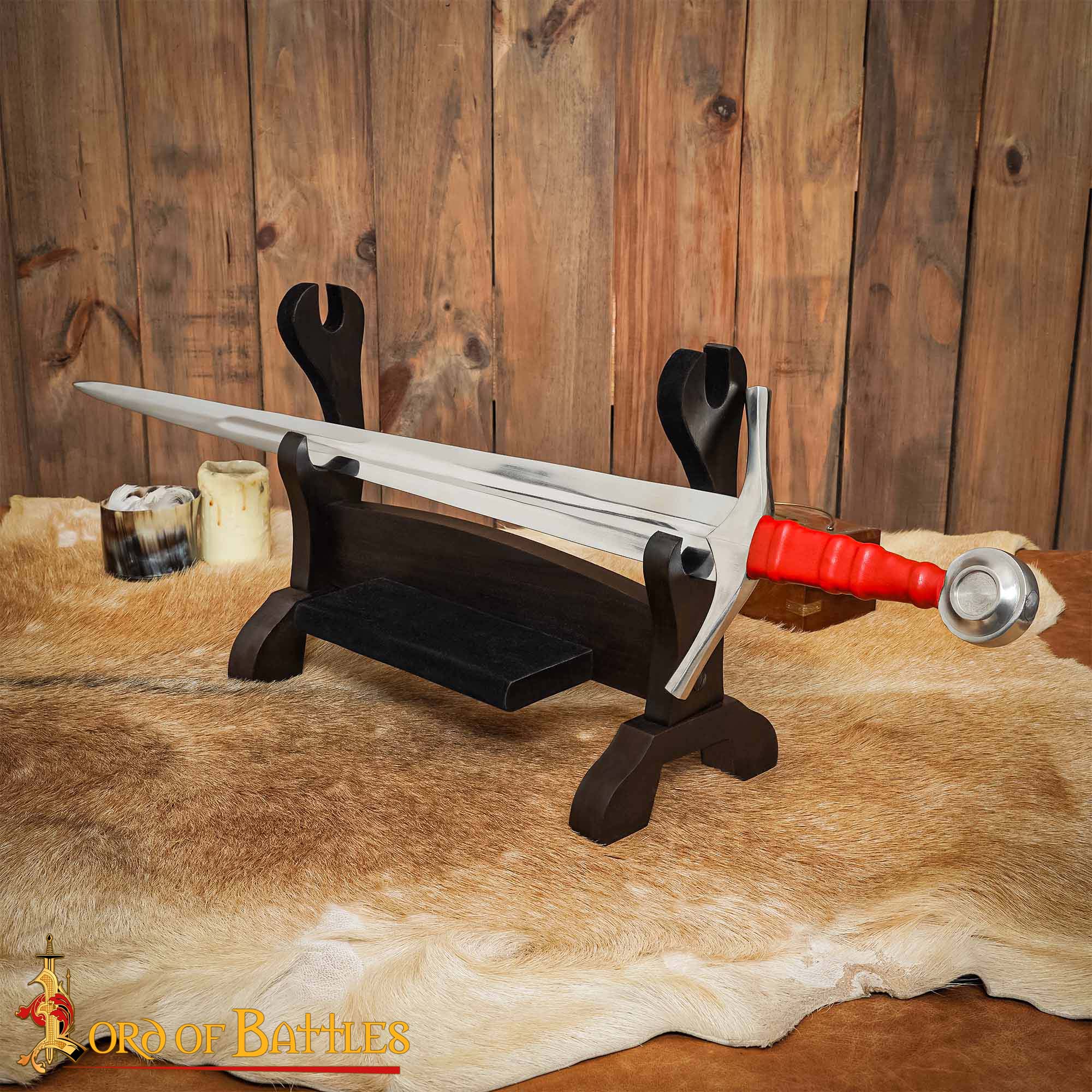 Soporte para Hacha/espada de Dos Niveles Hecho a Mano en Auténtica Madera Dura - Imagen 2