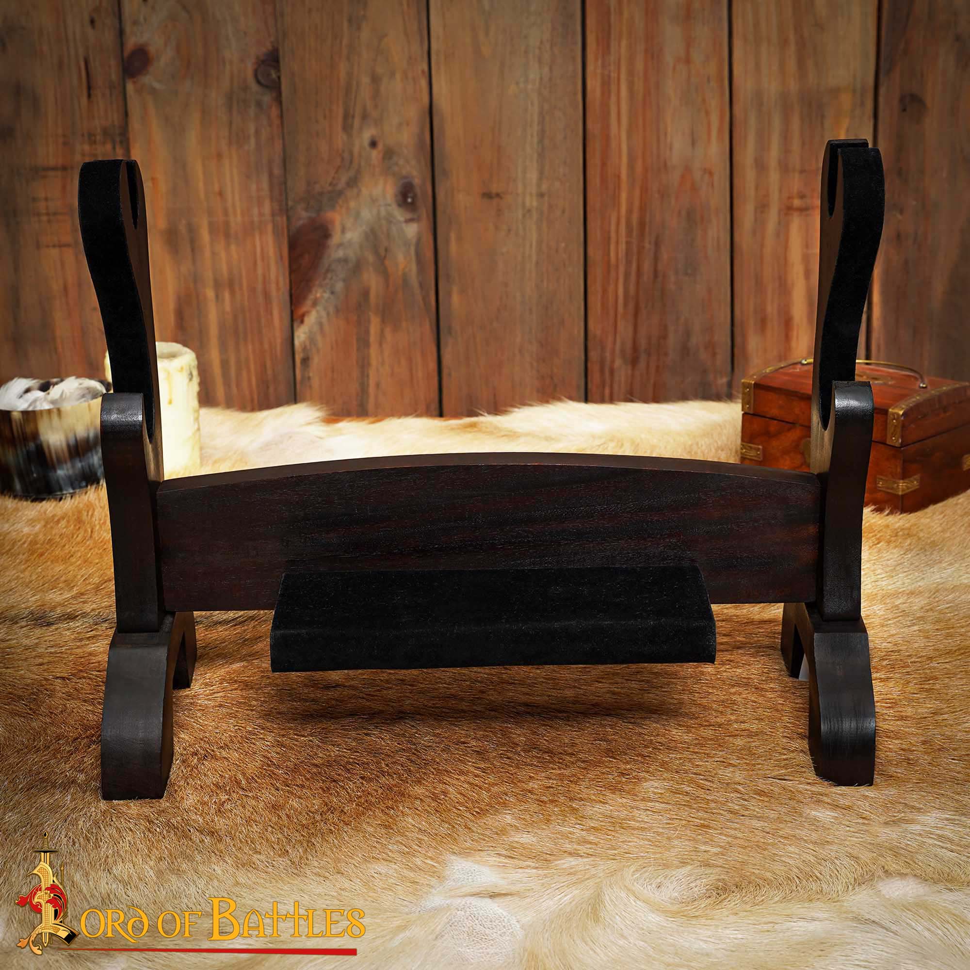 Soporte para Hacha/espada de Dos Niveles Hecho a Mano en Auténtica Madera Dura - Imagen 1