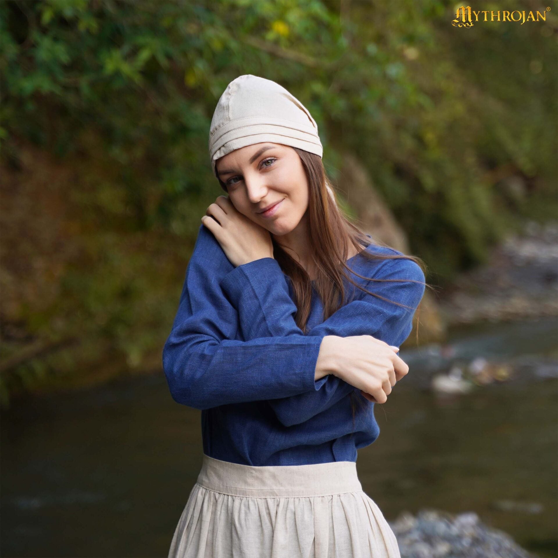 Gorro de Santa Birgita: Sombrero Medieval Modesto y Práctico de Mezcla de Lino y Algodón para Recreaciones y Larp - Imagen 1