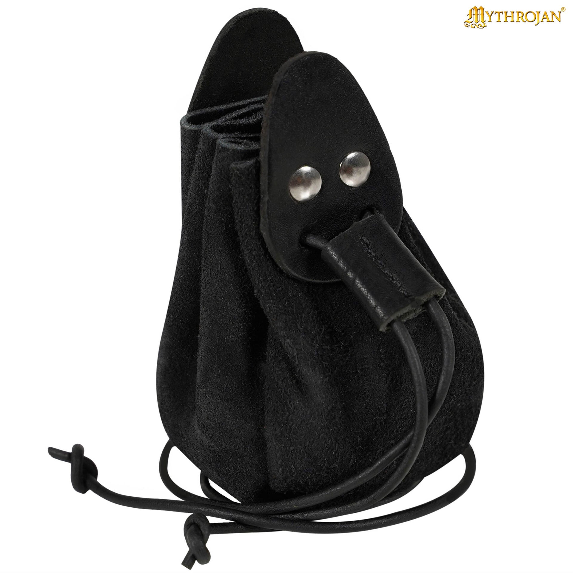 Mythrojan "gold And Dice" Drawstring Pouch, Ideal For Sca Larp Reenactment & Ren Fair - Suede Leather Pouch, Black, 4 - Imagen 3