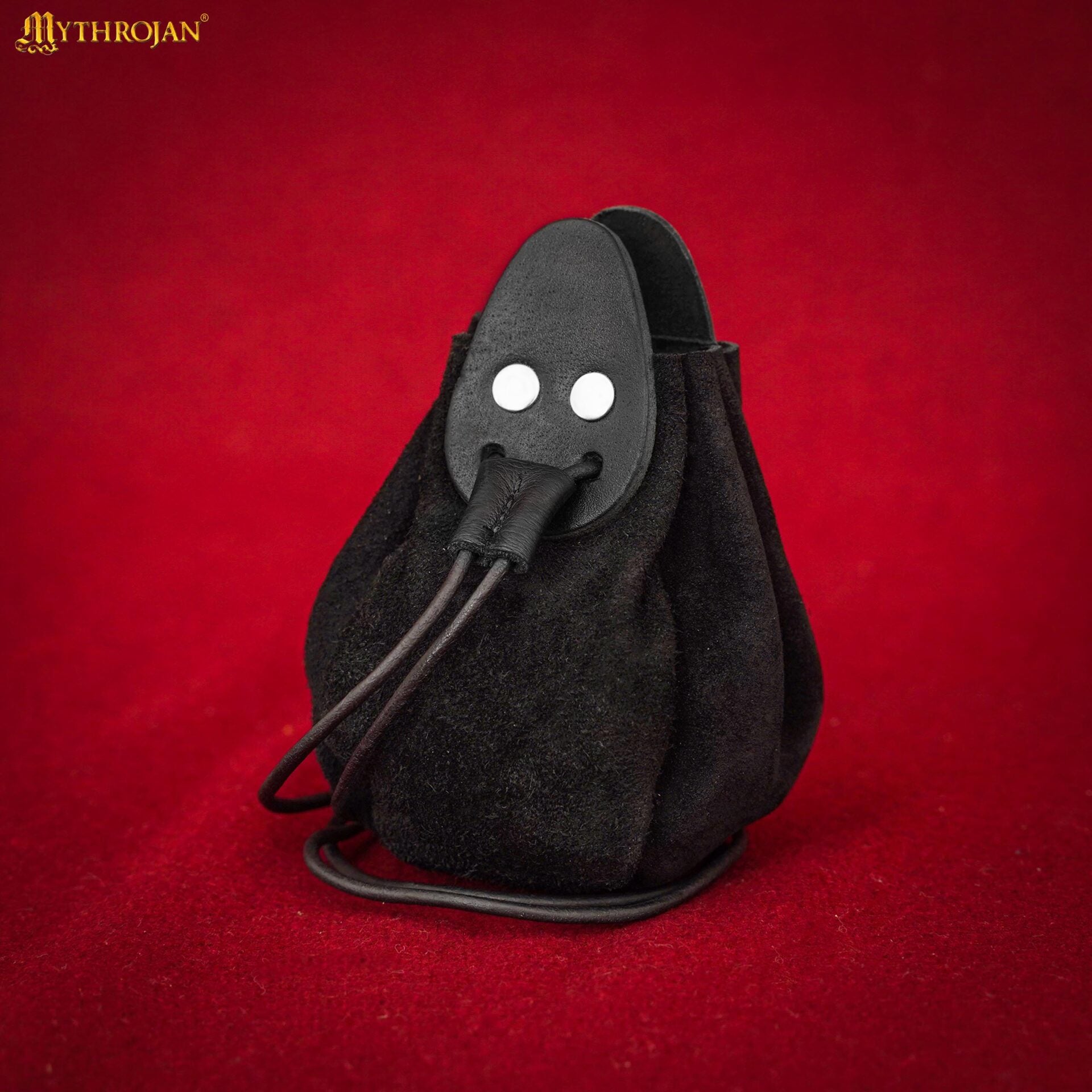 Mythrojan "gold And Dice" Drawstring Pouch, Ideal For Sca Larp Reenactment & Ren Fair - Suede Leather Pouch, Black, 4 - Imagen 1