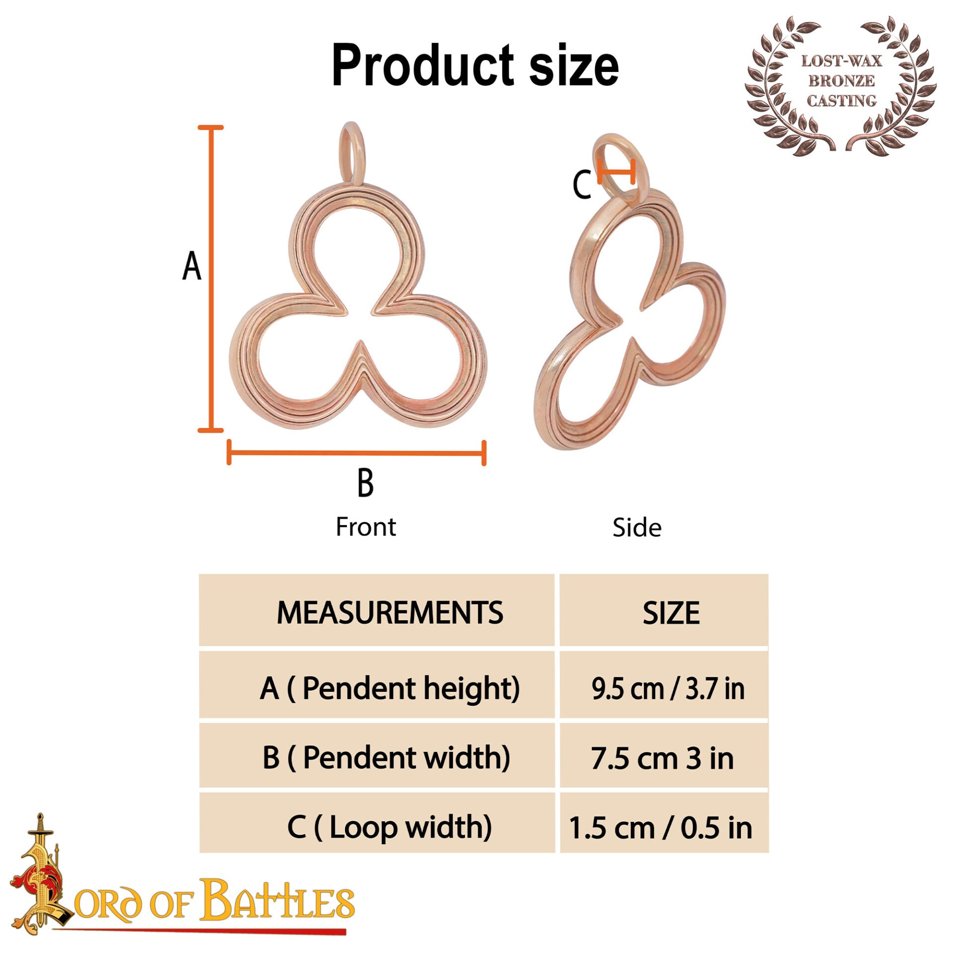 Colgante Medieval Trébol - Amuleto de Bronce Fundido con Diseño de Trébol | Joyería Fundida a la Cera Perdida - Imagen 3