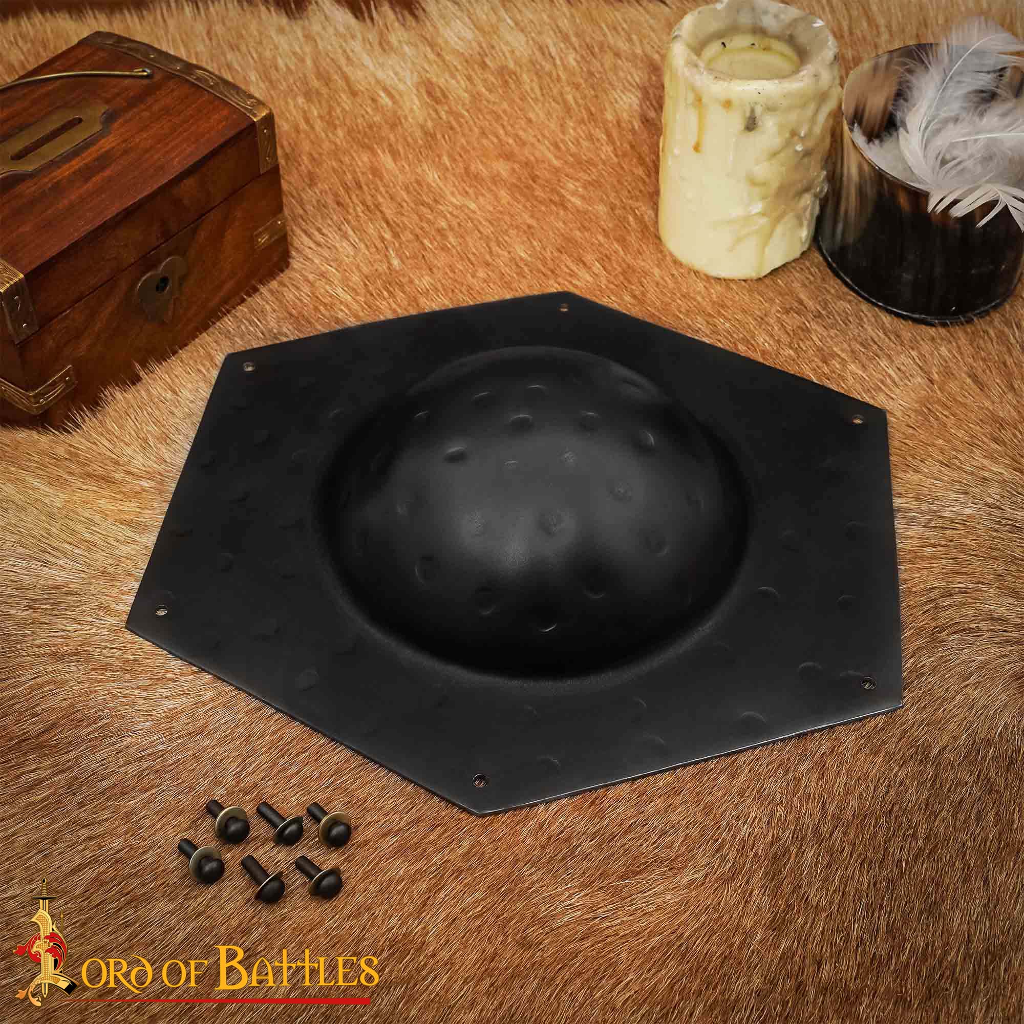 Escudo Hexagonal Forjado a Mano Umbo - Jefe Acero Medieval - Imagen 4