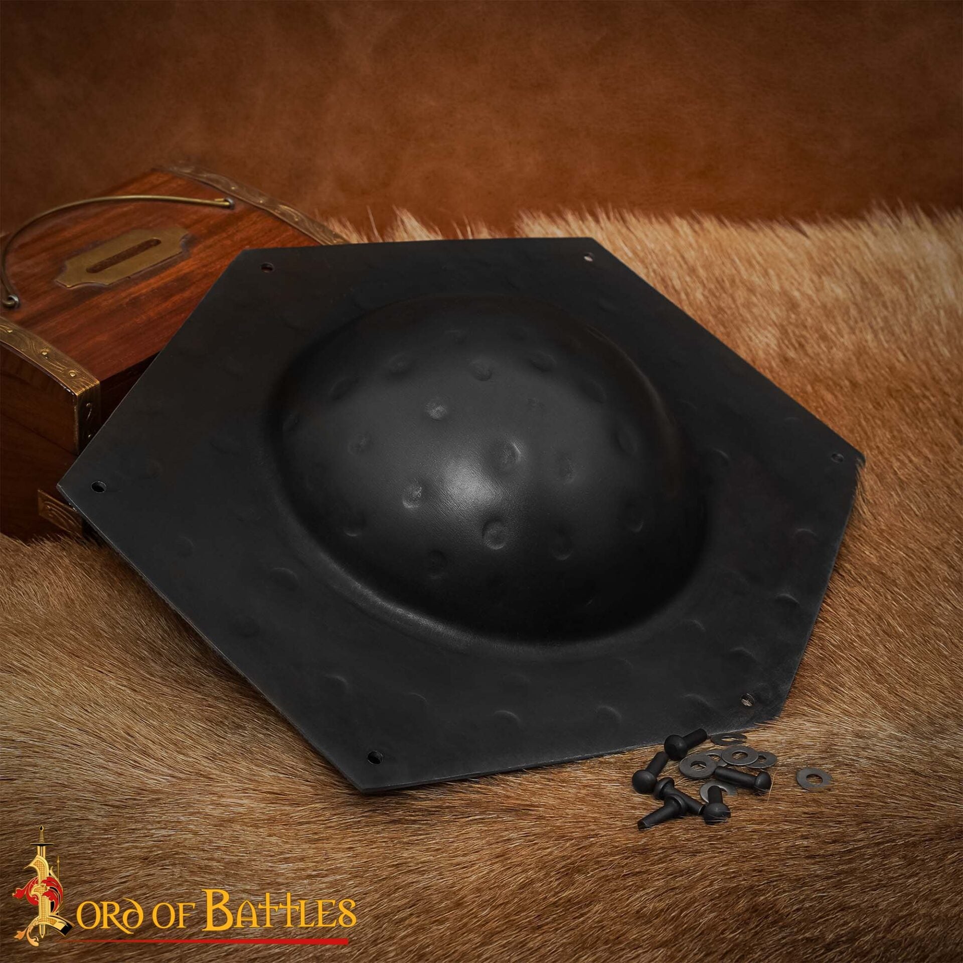 Escudo Hexagonal Forjado a Mano Umbo - Jefe Acero Medieval - Imagen 3