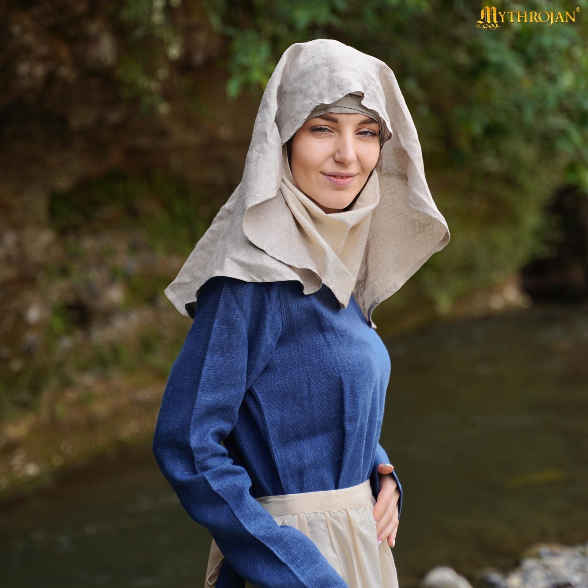 Medieval Linen Half-moon Wimple - Cubrecabeza de Lino 100% Natural - Imagen 2