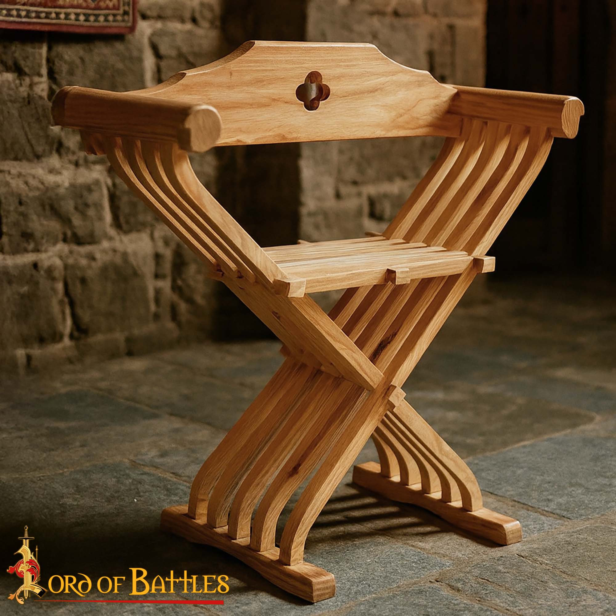 Silla Medieval de Madera Savonarola - Asiento Plegable Renacentista - Imagen 9