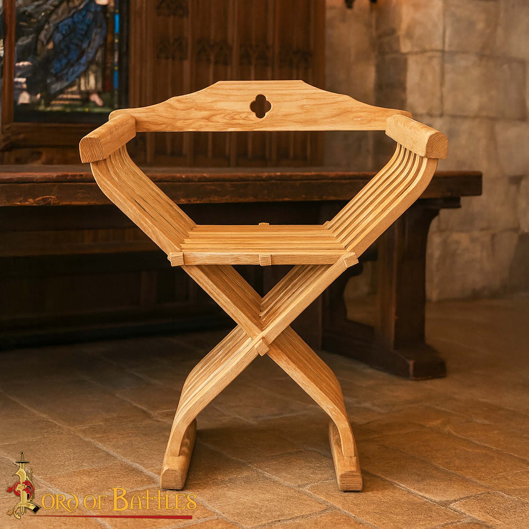 Silla Medieval de Madera Savonarola - Asiento Plegable Renacentista - Imagen 5