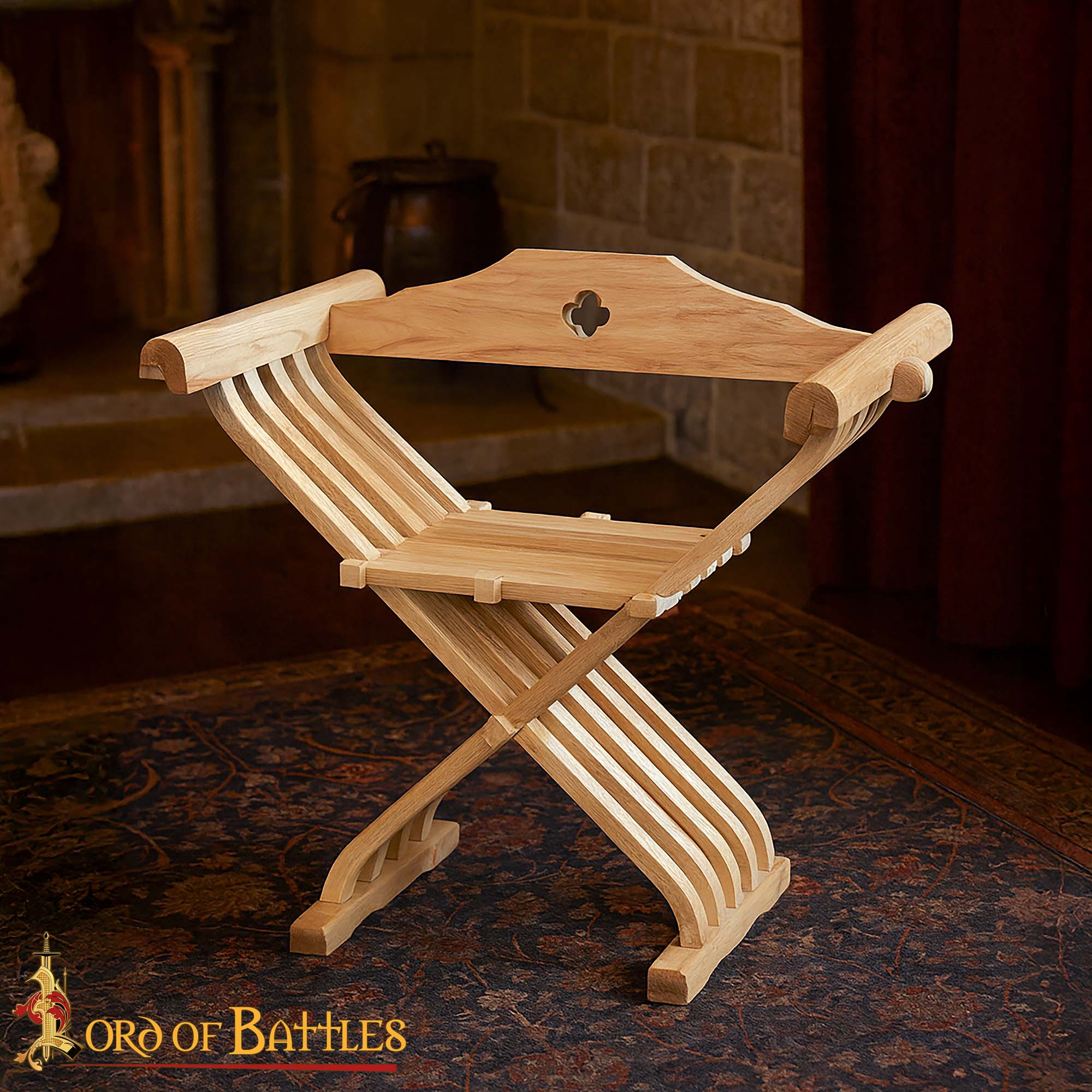 Silla Medieval de Madera Savonarola - Asiento Plegable Renacentista - Imagen 7
