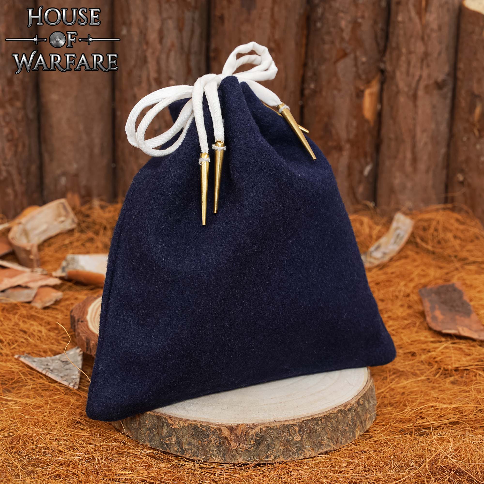Bolsa Medieval de Lana con Cordón Azul Marino - Imagen 1