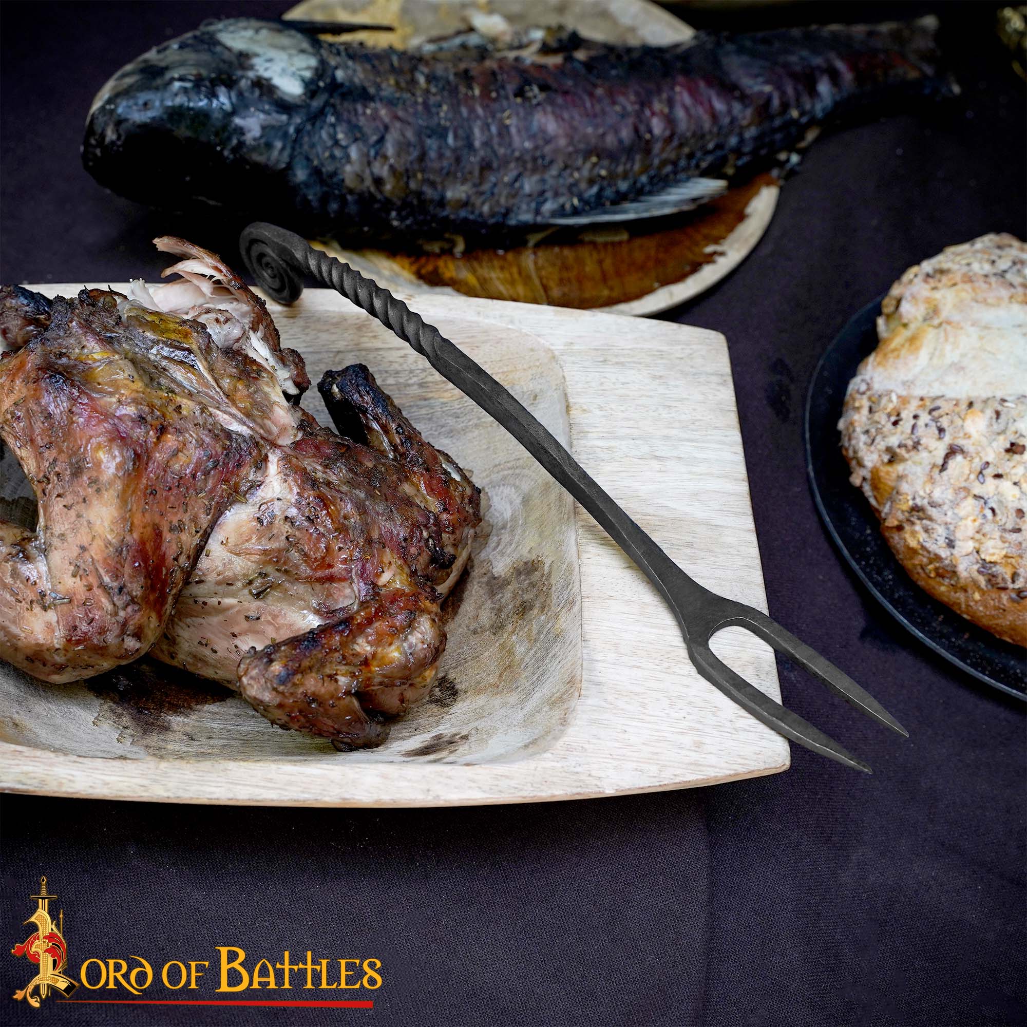 Viking Tenedor de Hierro Forjado a Mano para Ollas - Mango Retorcido Herramienta para Cocinar y Servir a Fuego Abierto - Imagen 14