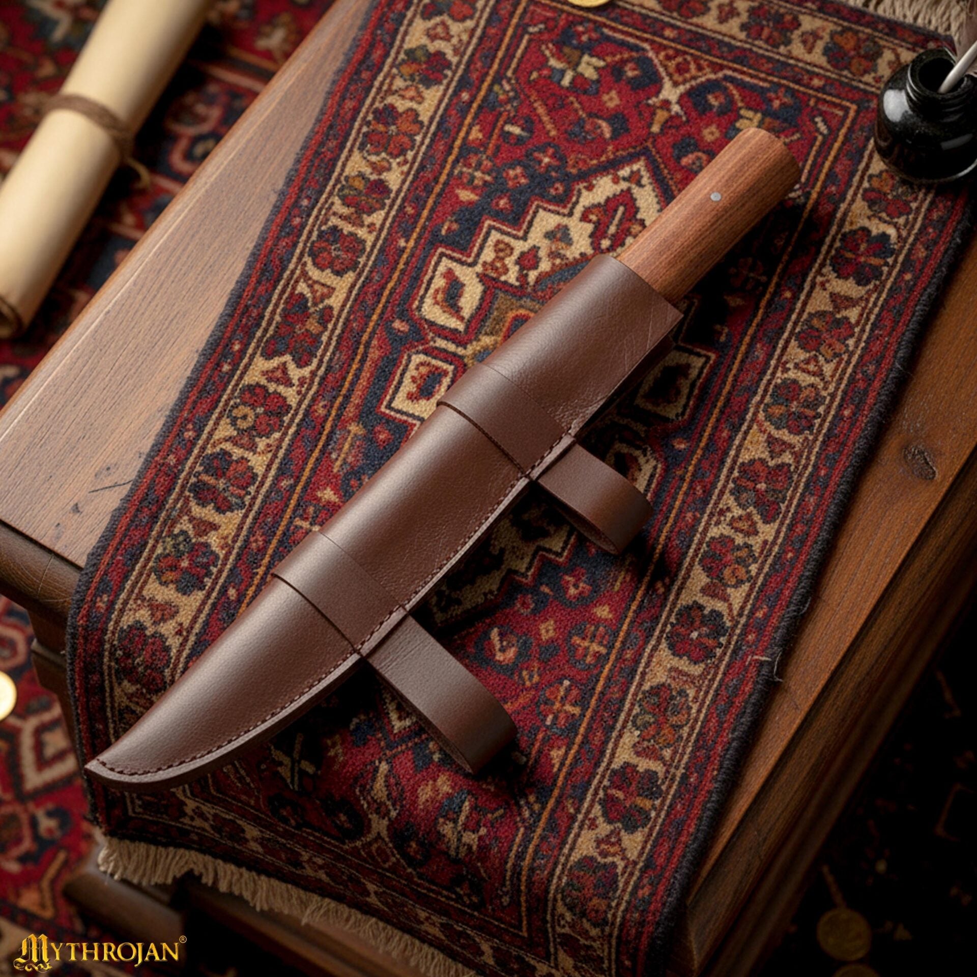 Cuchillo Seax Forjado a Mano - Hoja de Acero con Mango de Madera y Funda de Cuero - Imagen 5