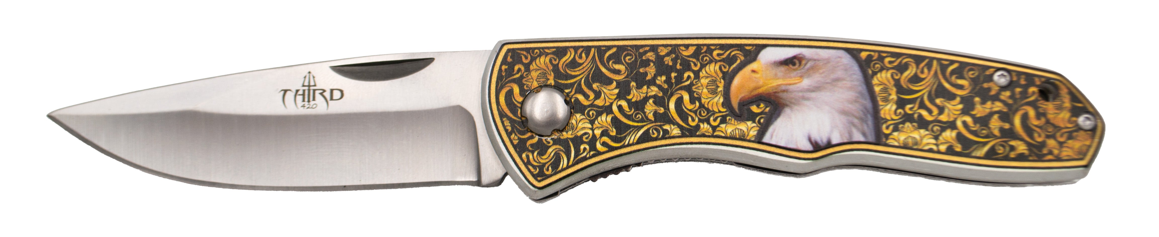 Third Knife Damascened Aluminum Eagle Steel 420 9 Cm