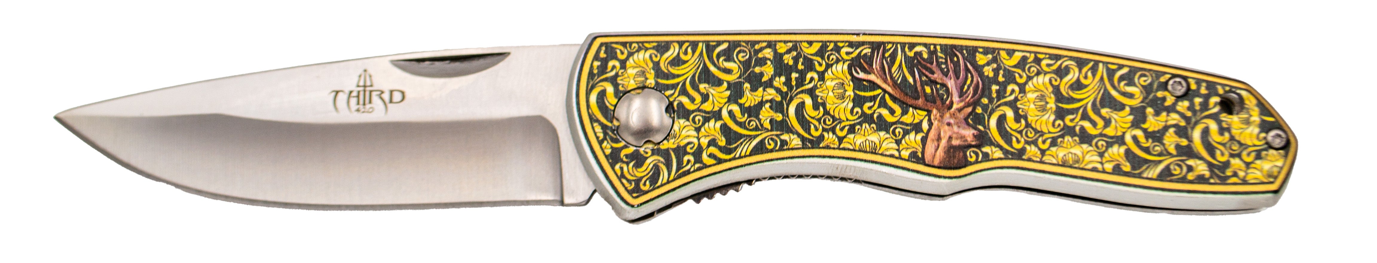 Third Knife Damascened Aluminum Deer Steel 420 9 Cm