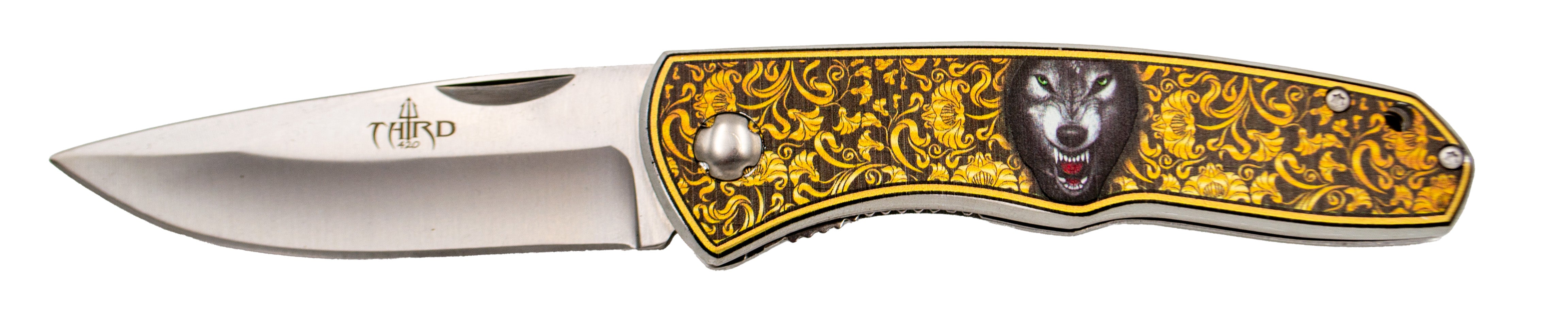 Third Knife Damascened Aluminum Wolf Steel 420 9 Cm