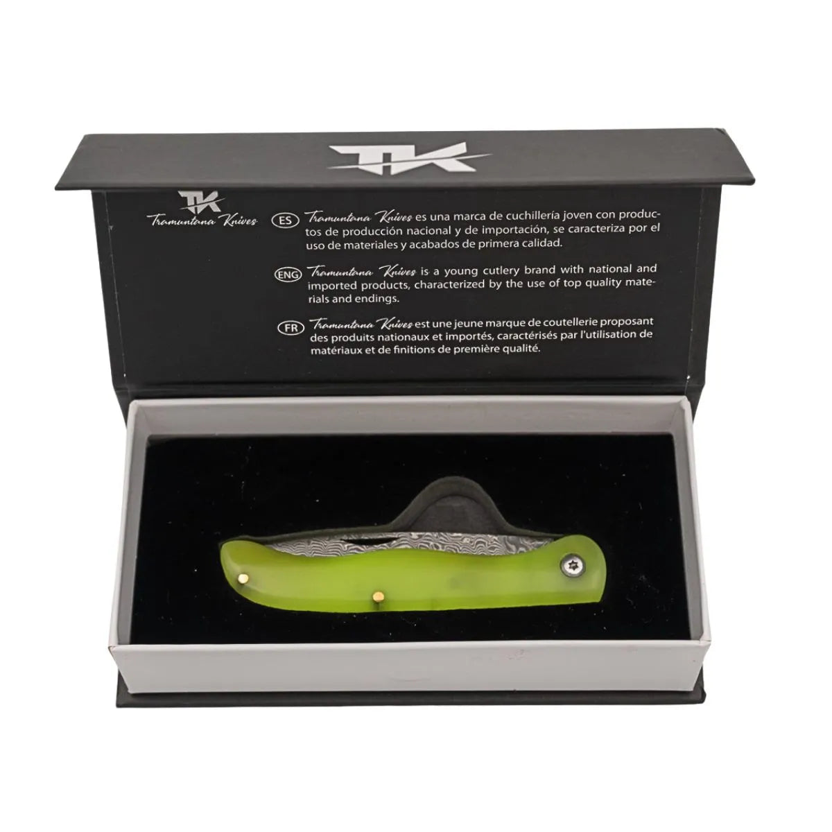 Navaja Artesanal Tramuntana de Damasco VG10 Mango Fluorescente