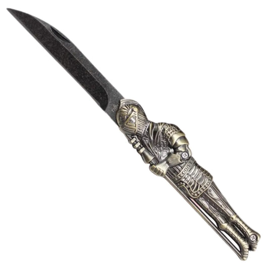 Navaja Third Guerrero Medieval - Mango Zamak y Hoja de Acero 420 bronce