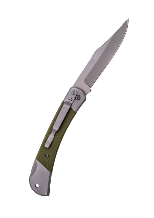 Navaja de Acero Inoxidable Coronel Tramuntana Gris G10 Verde trasera Espadas y Más