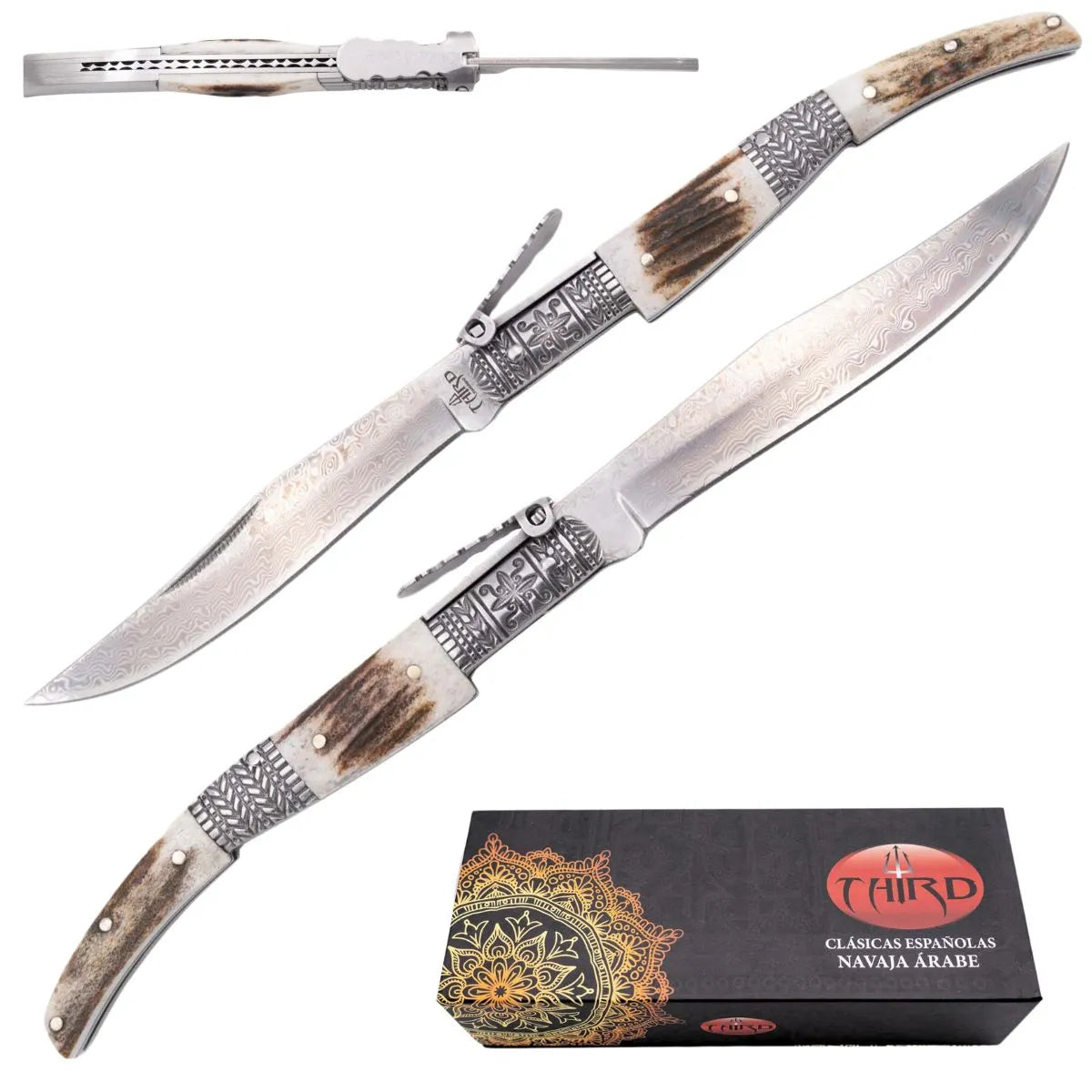 Navaja de Carraca Clásica Third Serie Ciervo Hoja de Damasco