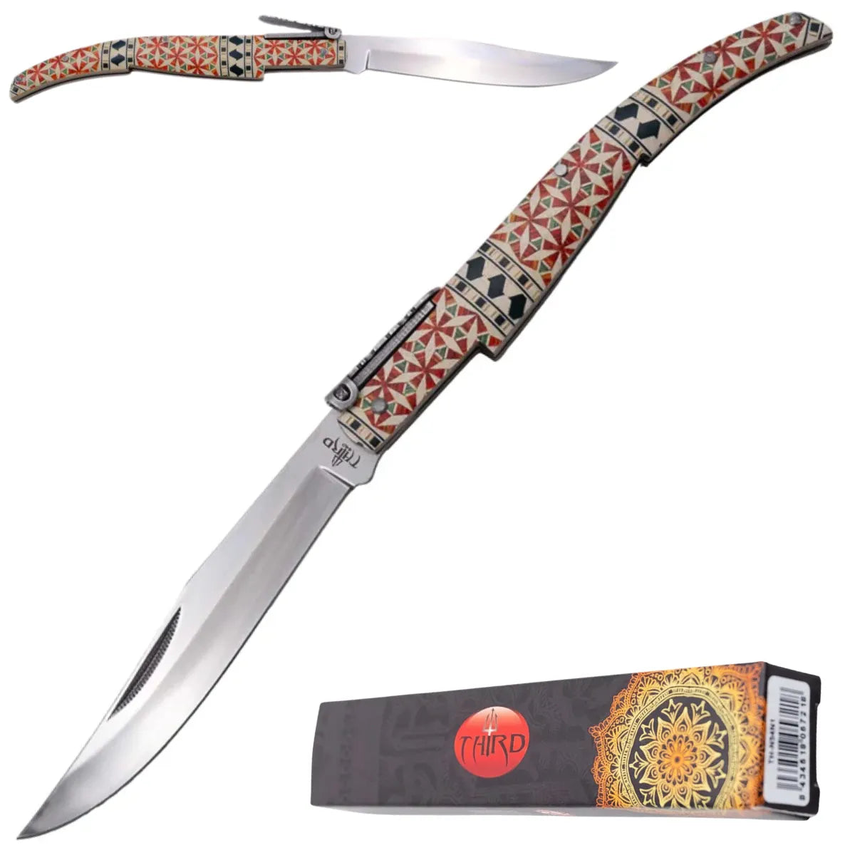 Navaja de Carraca Third Brillo Espejo y Acero 440 13 cm - blanco/rojo