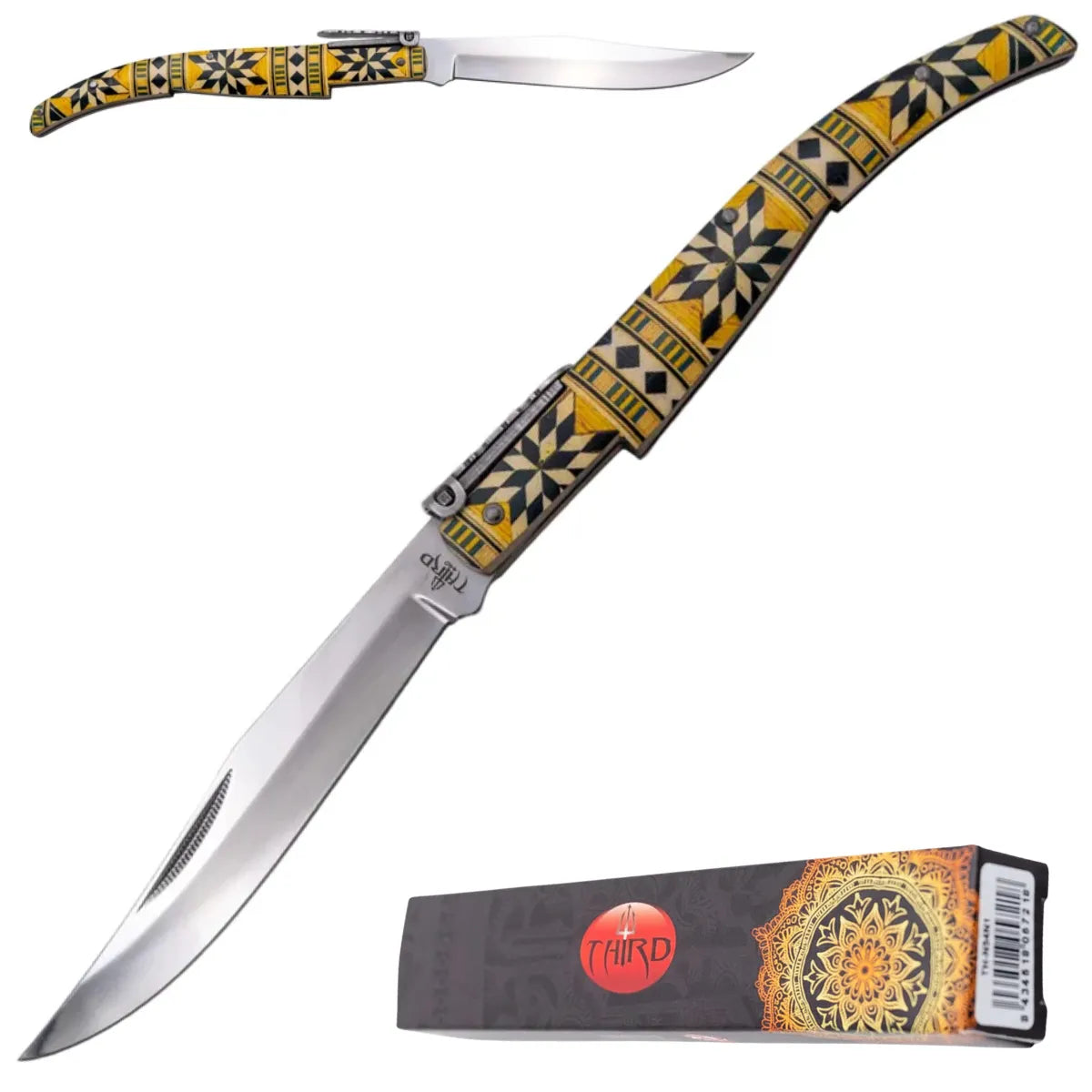 Navaja de Carraca Third Brillo Espejo y Acero 440 13 cm - amarillo/azul