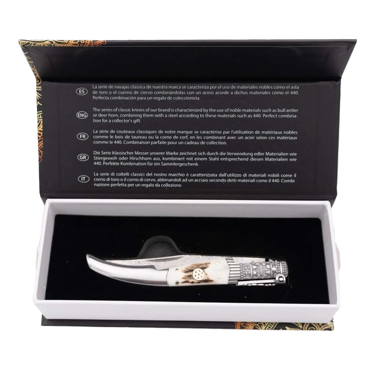 Navaja de Carraca Third Serie Ciervo Hoja de Damasco