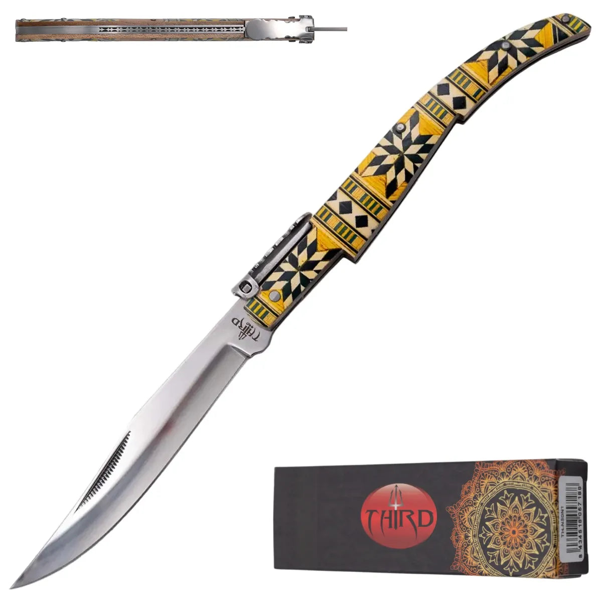 Navaja de Carraca Third Serie Madera de Arce Acero 440 11 cm - amarillo/azul