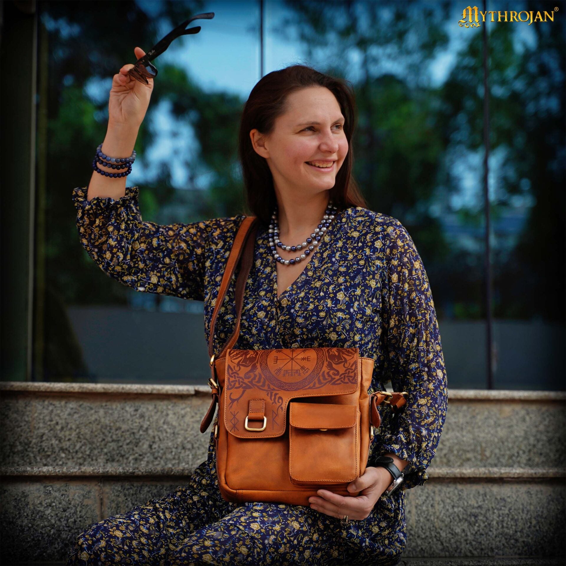 Runa Nórdica de Cuero Messenger Satchel Bag - Viking Rune Cross Body Bag - Imagen 2