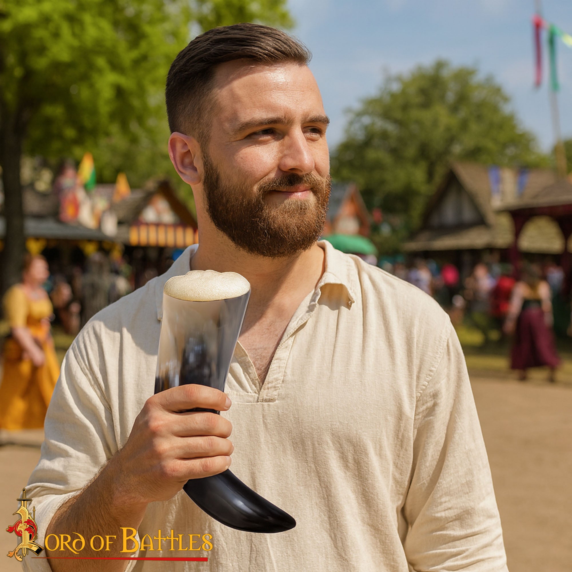 Cuerno Medieval Vikingo Nórdico para Beber - Hecho a Mano con Auténtico Cuerno de Buey (1000 Ml de Capacidad) - Imagen 1