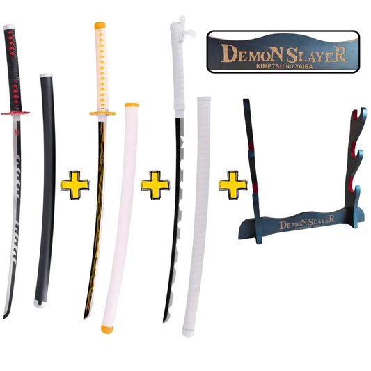 Pack Héroes del Amanecer con 3 Katanas Kimetsu No Yaiba y Expositor Demon Slayer - Espadas y Más.