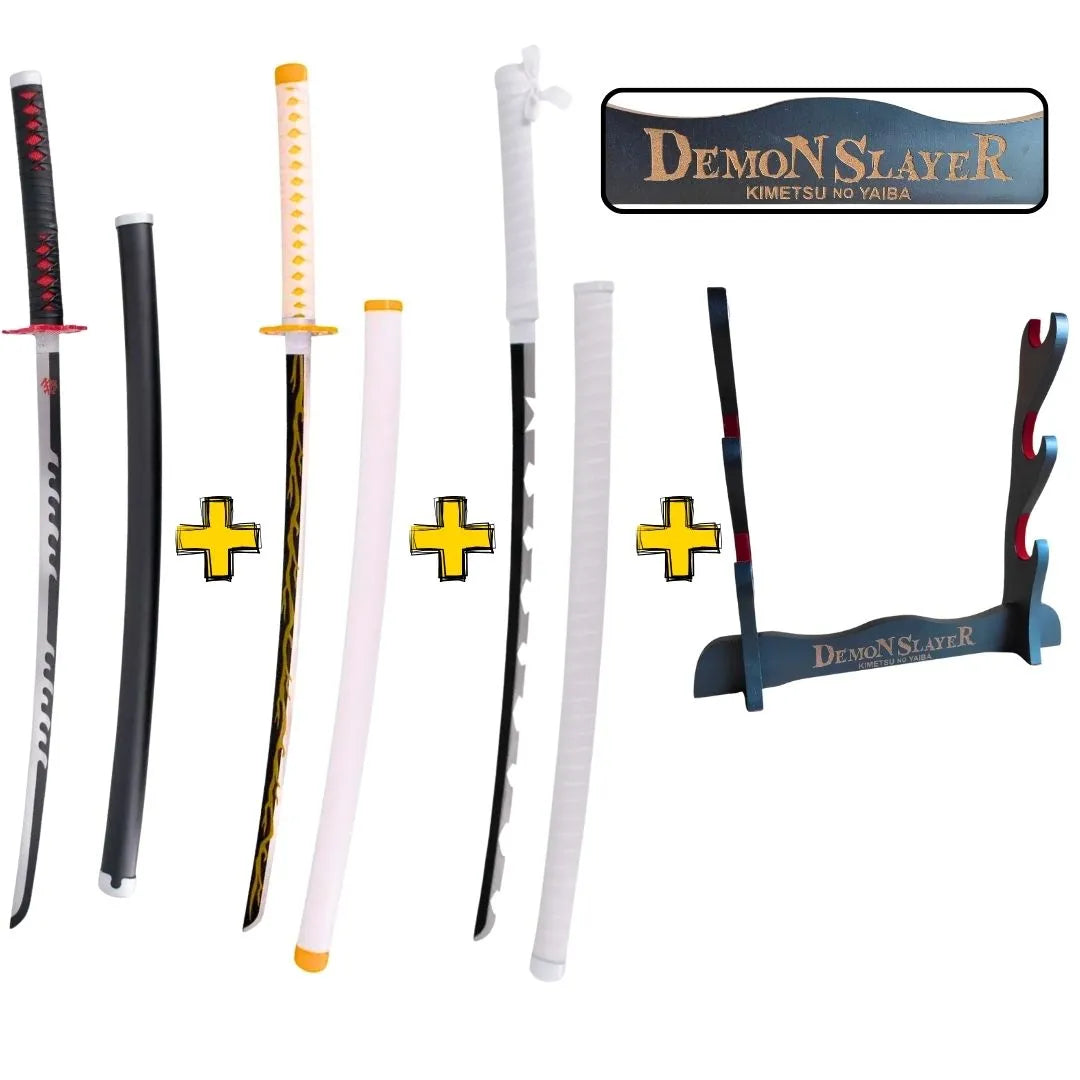 Pack Héroes del Amanecer con 3 Katanas Kimetsu No Yaiba y Expositor Demon Slayer - Espadas y Más.