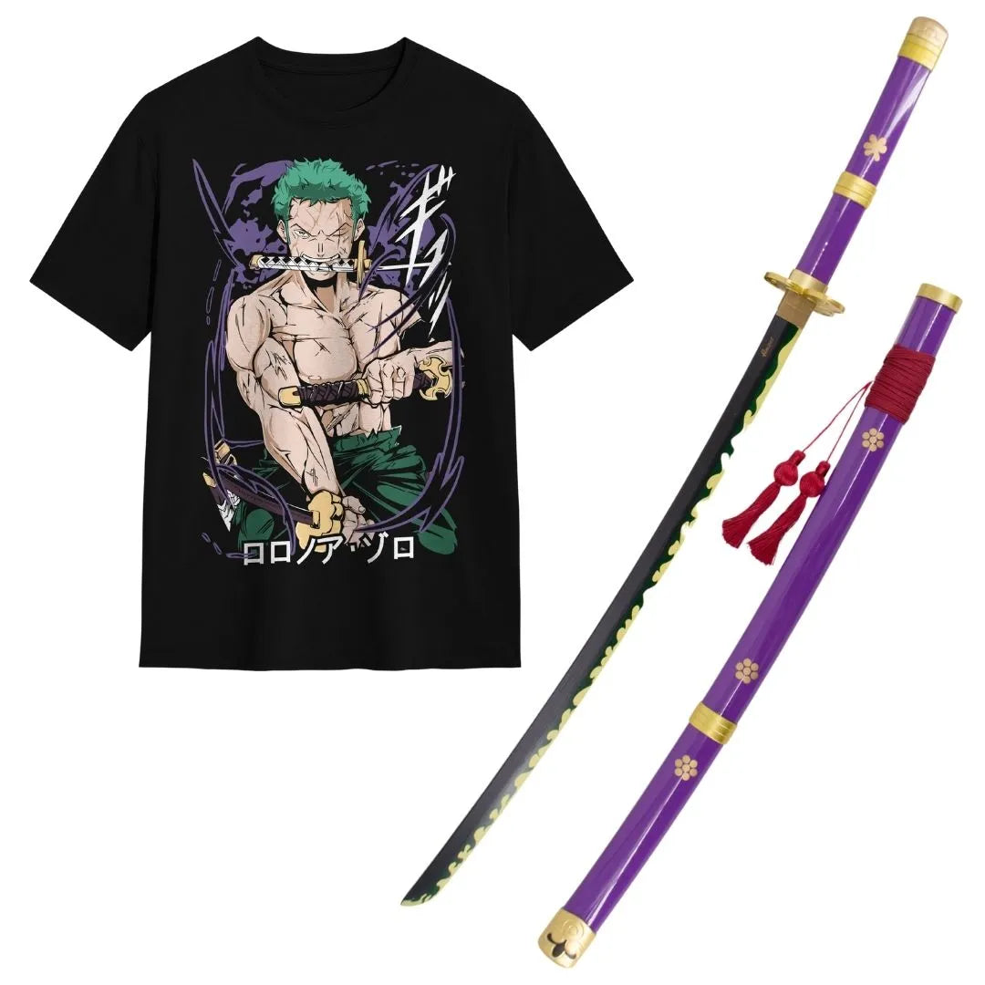 Pack Katana Bambú Enma de Zoro + Camiseta Zoro + Katanero de Regalo