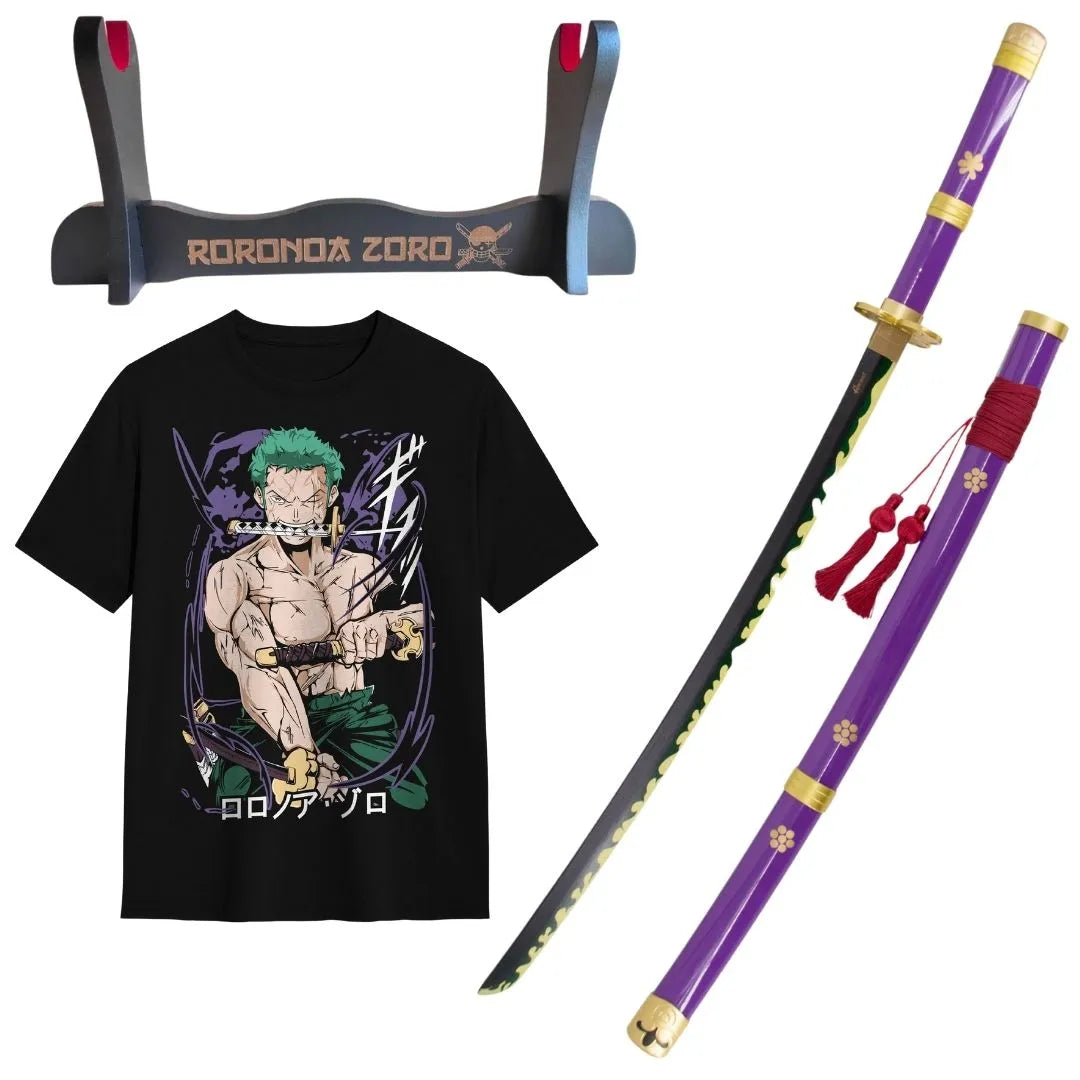 Pack Katana Bambú Enma de Zoro + Camiseta Zoro + Katanero de Regalo