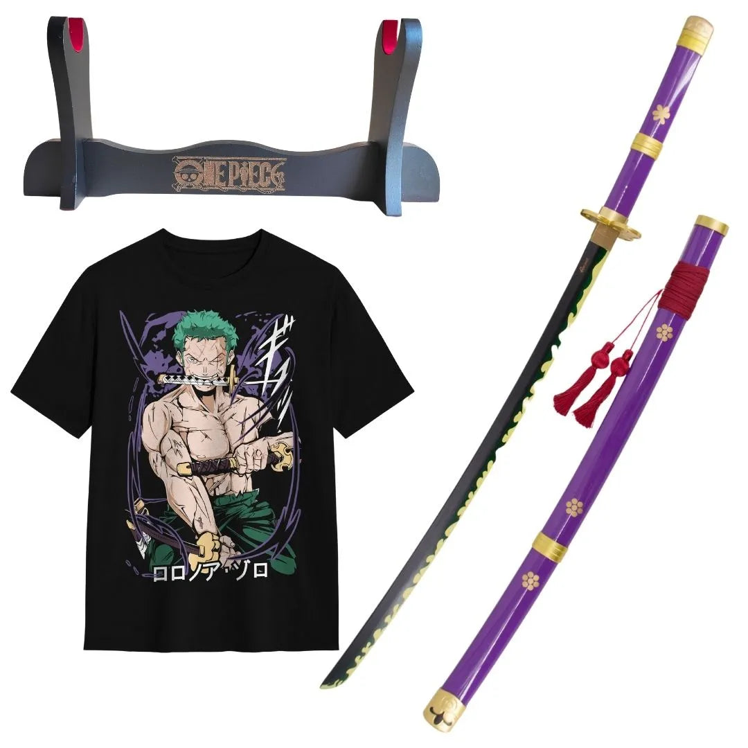 Pack Katana Bambú Enma de Zoro + Camiseta Zoro + Katanero de Regalo