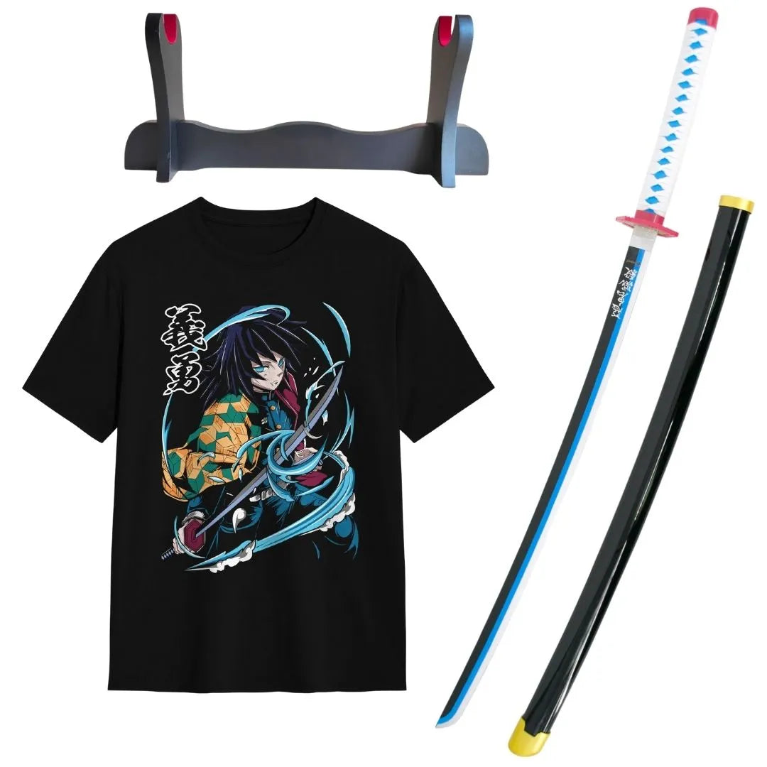Pack Katana Bambú Giyuu Tomioka Kimetsu no Yaiba + Camiseta Tomioka + Katanero de Regalo